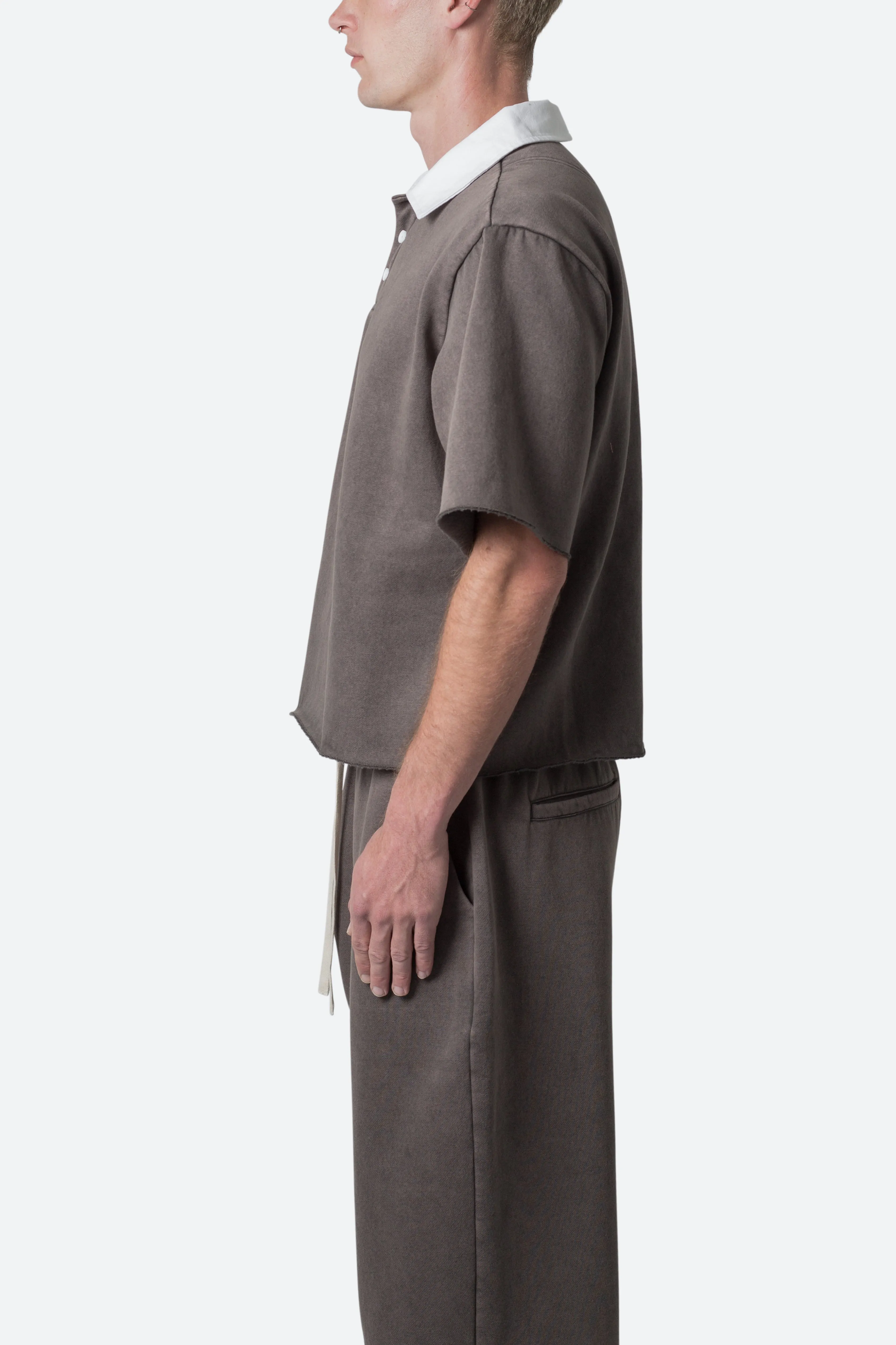 Fleece Oversized Polo Shirt - Washed Black sold by MNML product image thumbnail 4