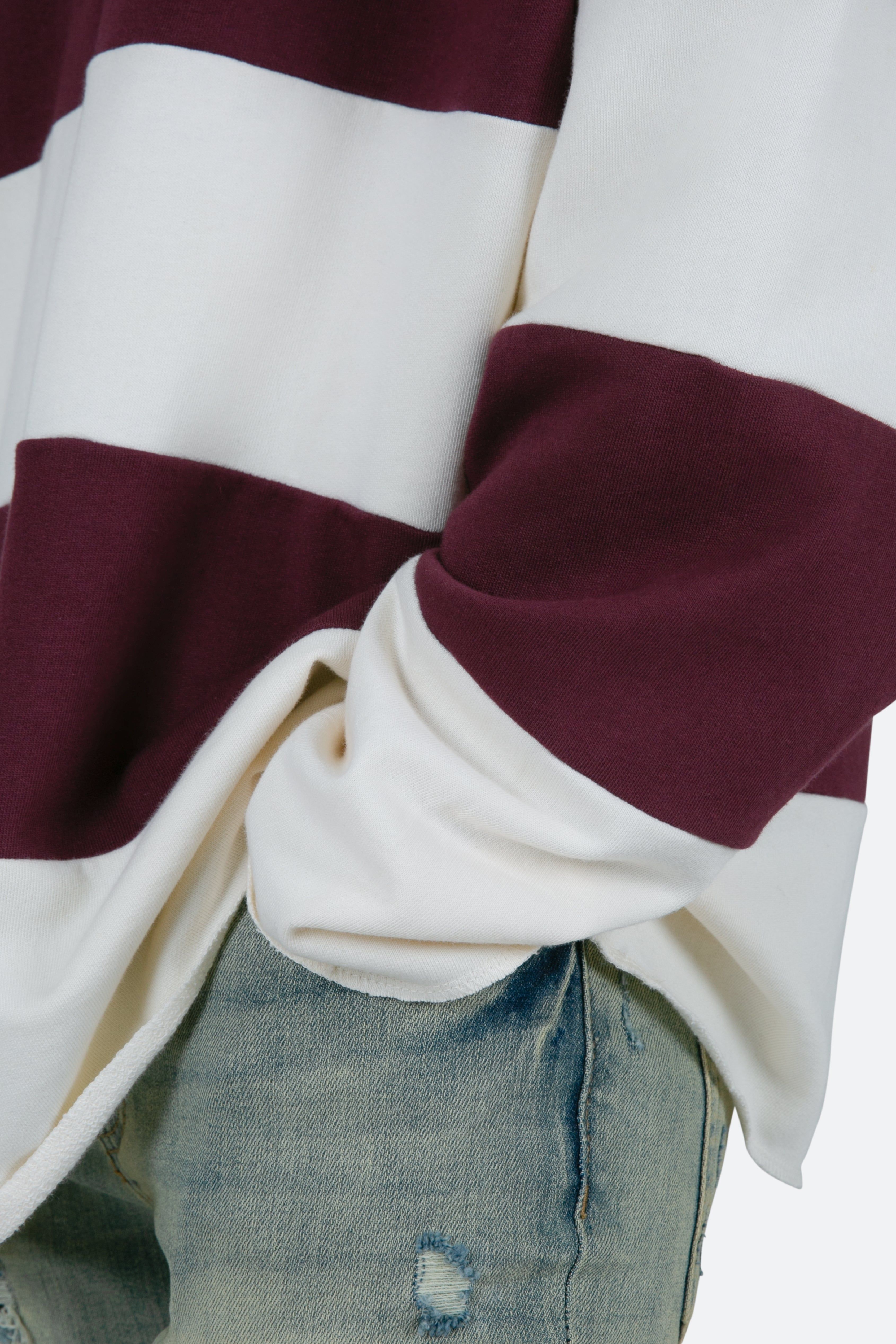 Striped L/S Rugby Shirt - Burgundy/Off White sold by MNML product image thumbnail 8