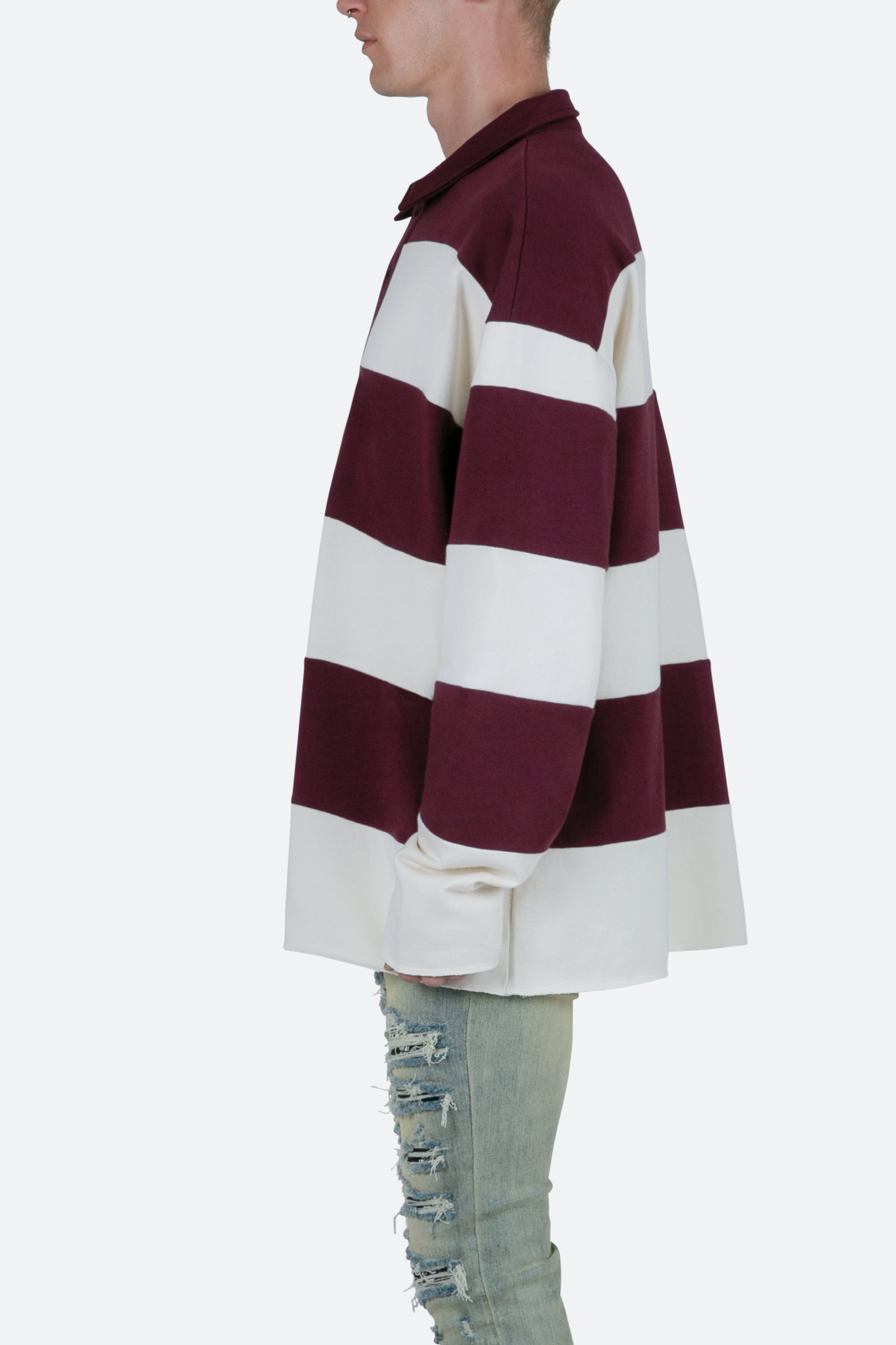 Striped L/S Rugby Shirt - Burgundy/Off White sold by MNML product image thumbnail 5
