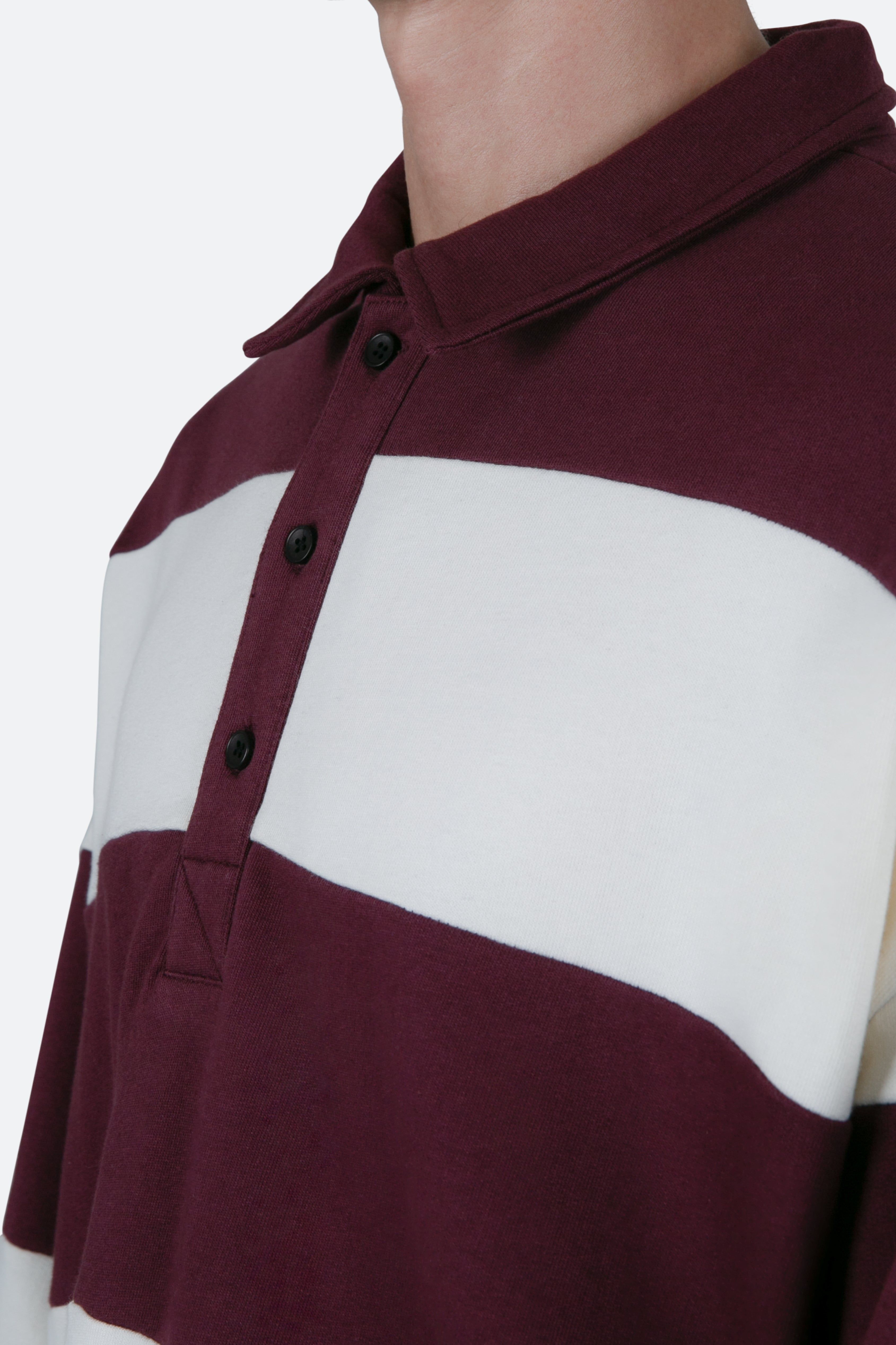 Striped L/S Rugby Shirt - Burgundy/Off White sold by MNML product image thumbnail 7