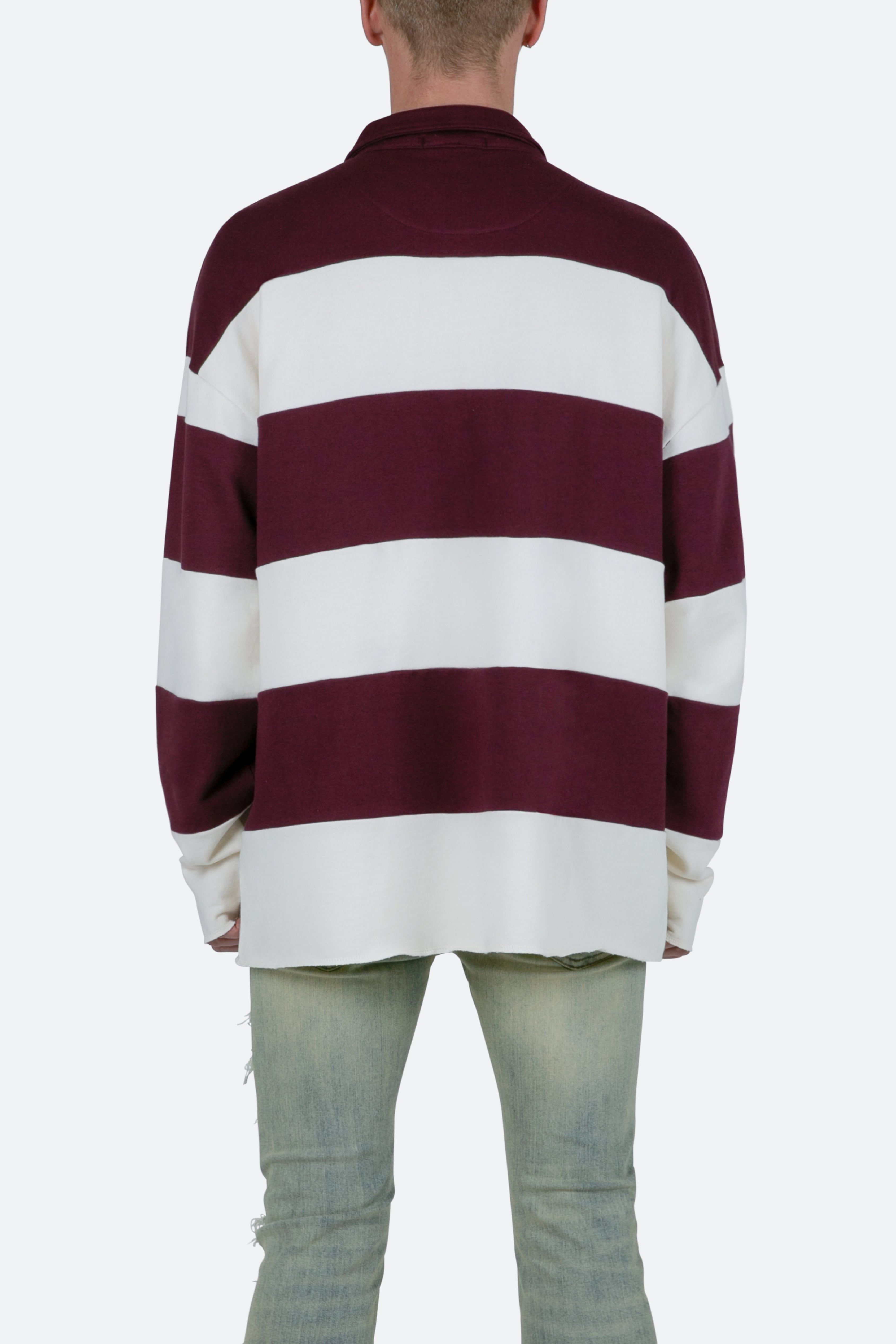 Striped L/S Rugby Shirt - Burgundy/Off White sold by MNML product image thumbnail 6