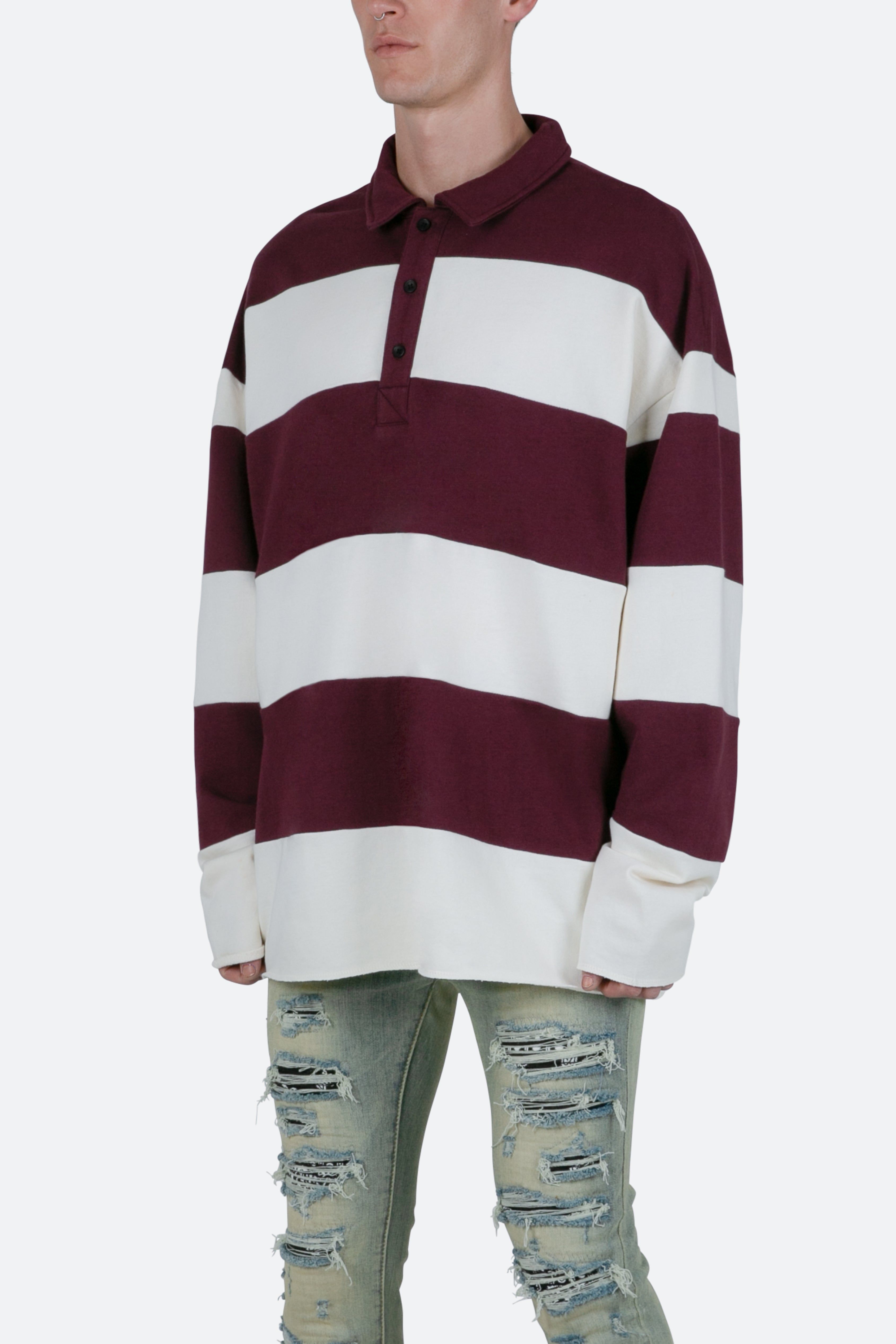 Striped L/S Rugby Shirt - Burgundy/Off White sold by MNML product image thumbnail 4