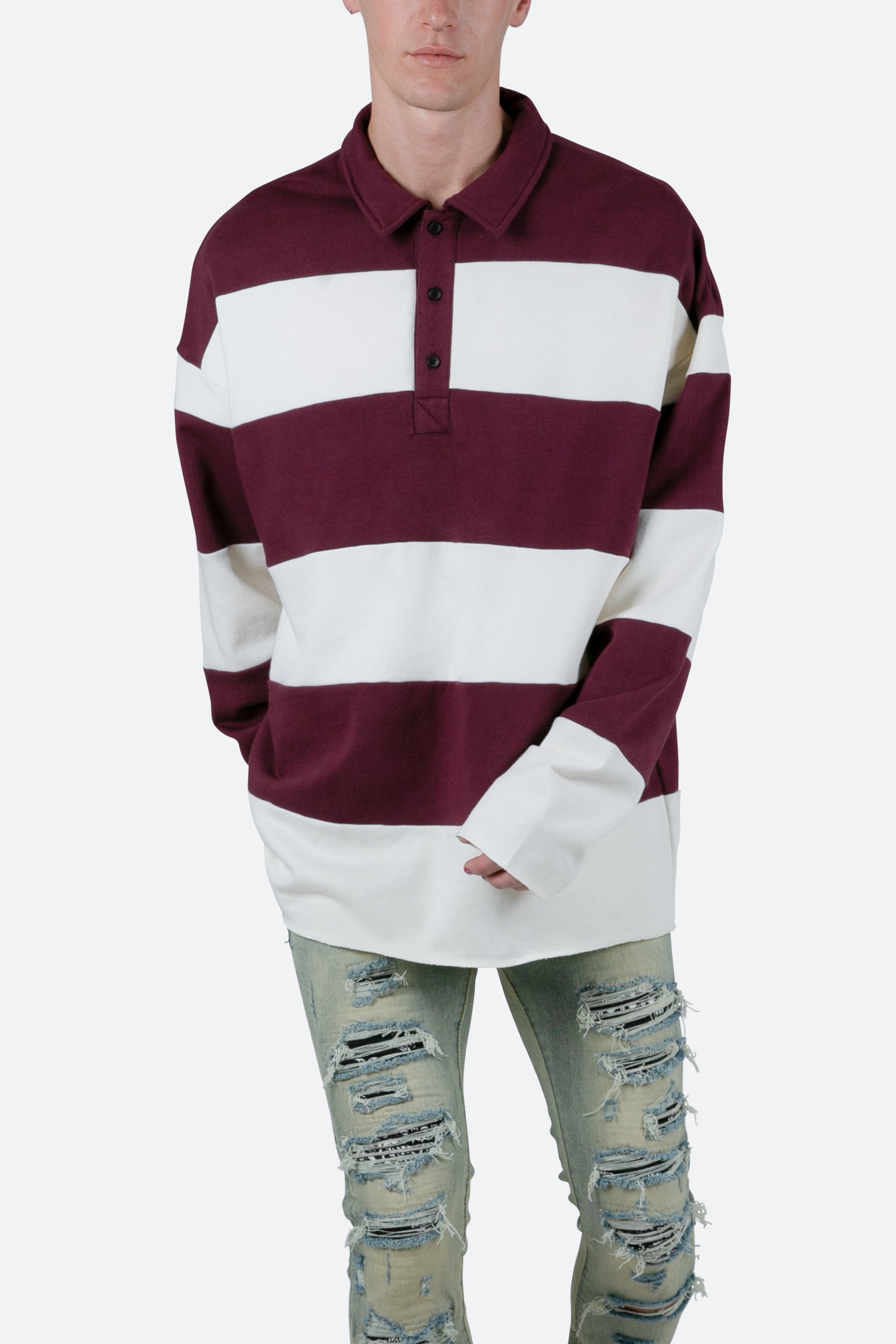 Striped L/S Rugby Shirt - Burgundy/Off White sold by MNML product image thumbnail 3
