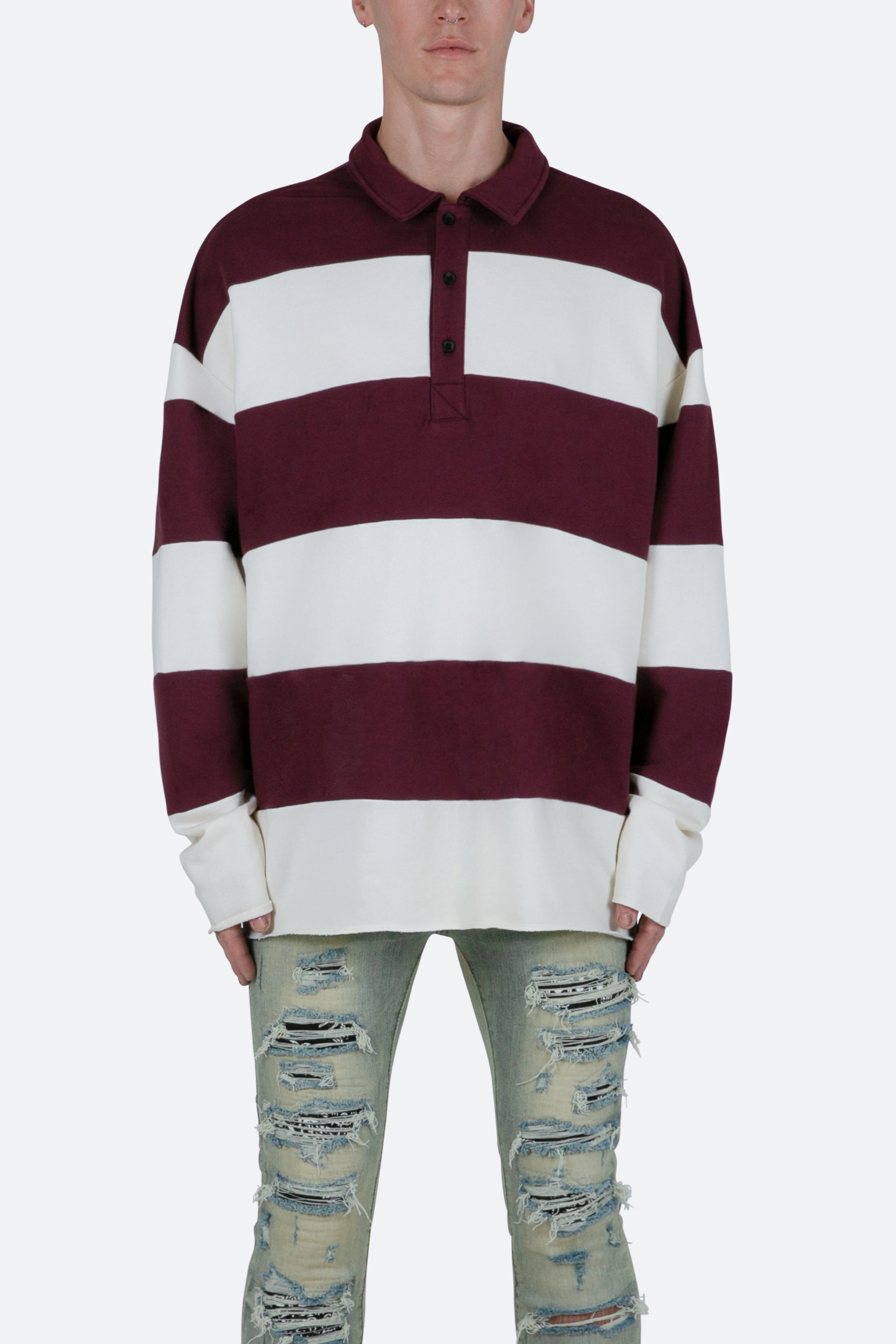Striped L/S Rugby Shirt - Burgundy/Off White sold by MNML