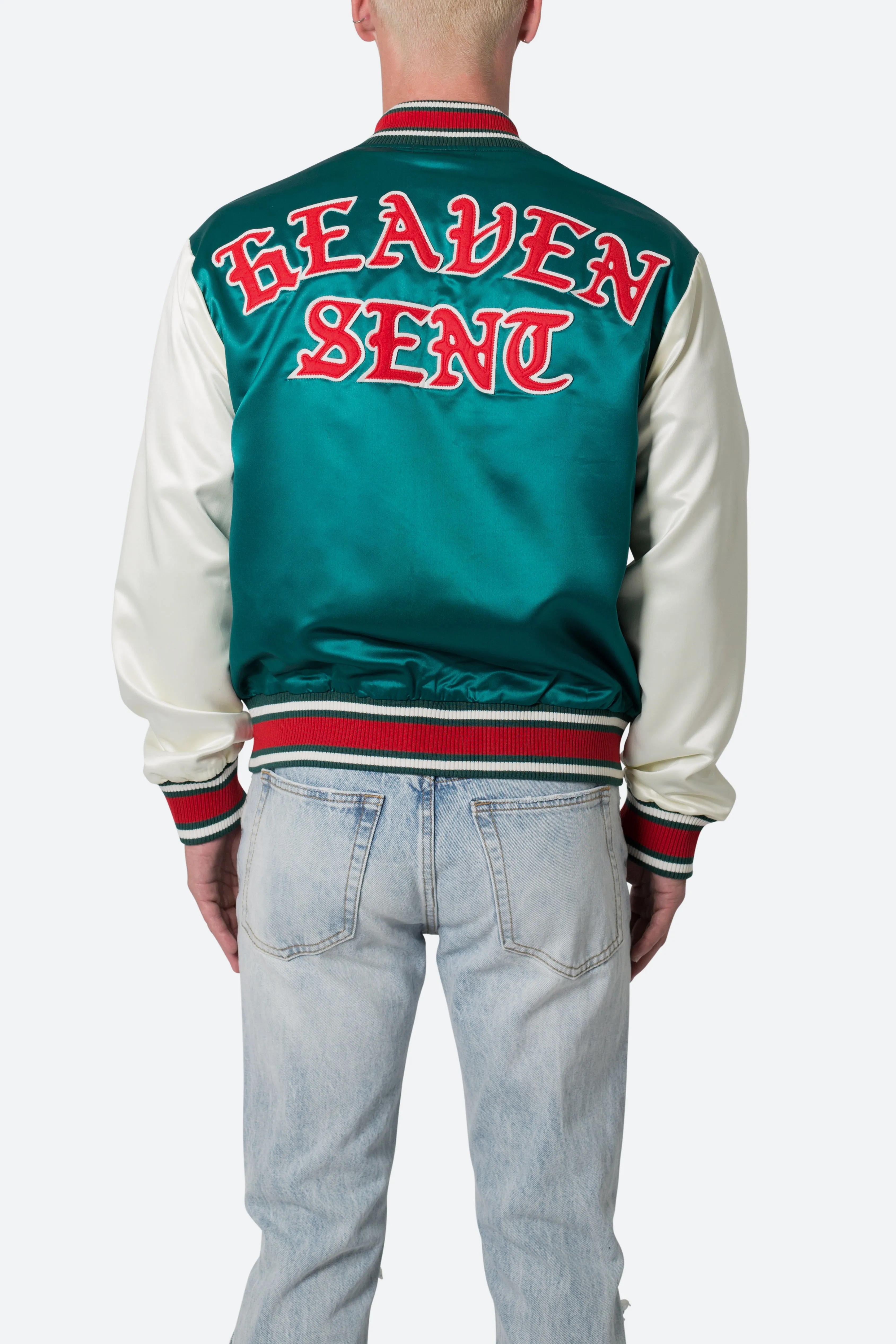 Satin Varsity Jacket - Green/White sold by MNML product image thumbnail 5