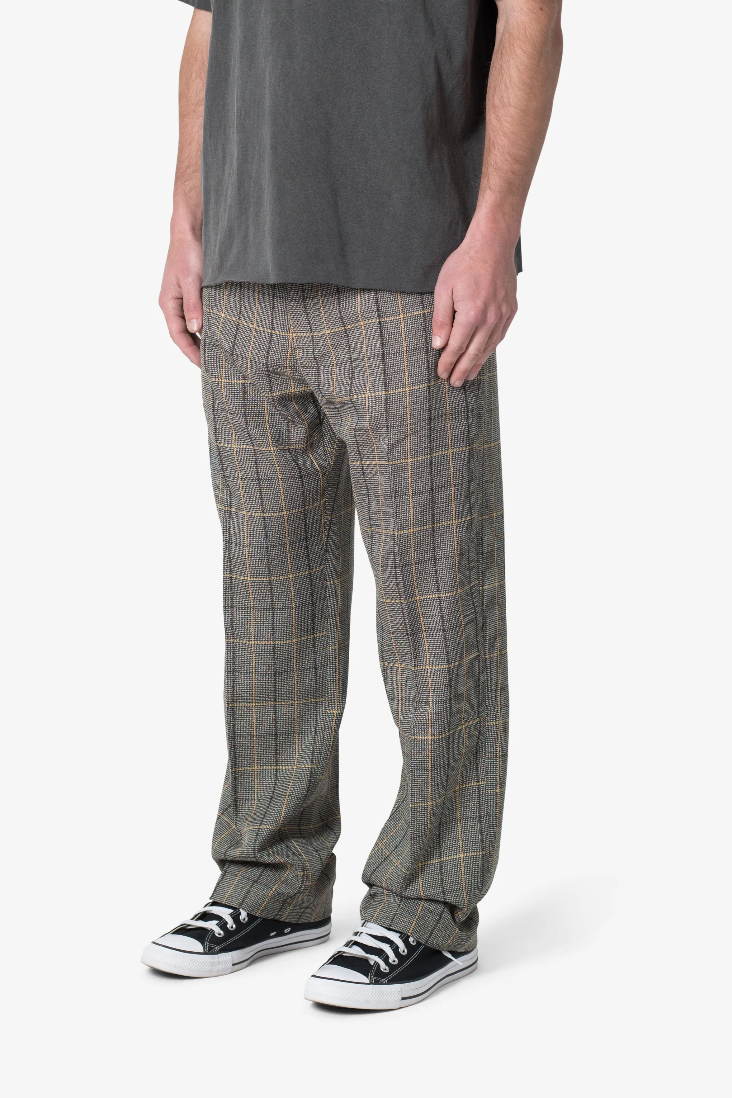 Pleated Plaid Trousers - Light Brown/Cream sold by MNML product image thumbnail 3