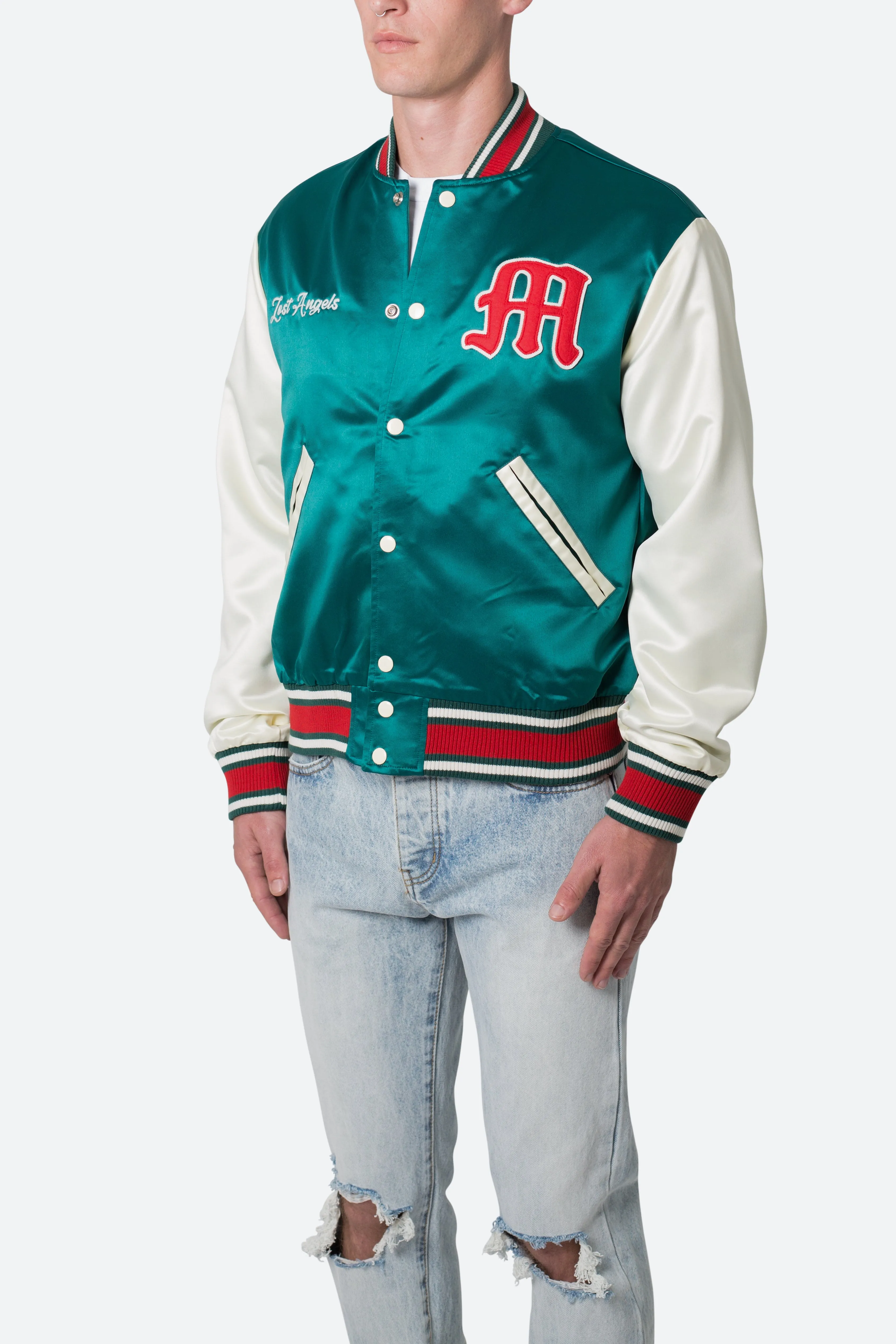 Satin Varsity Jacket - Green/White sold by MNML product image thumbnail 3