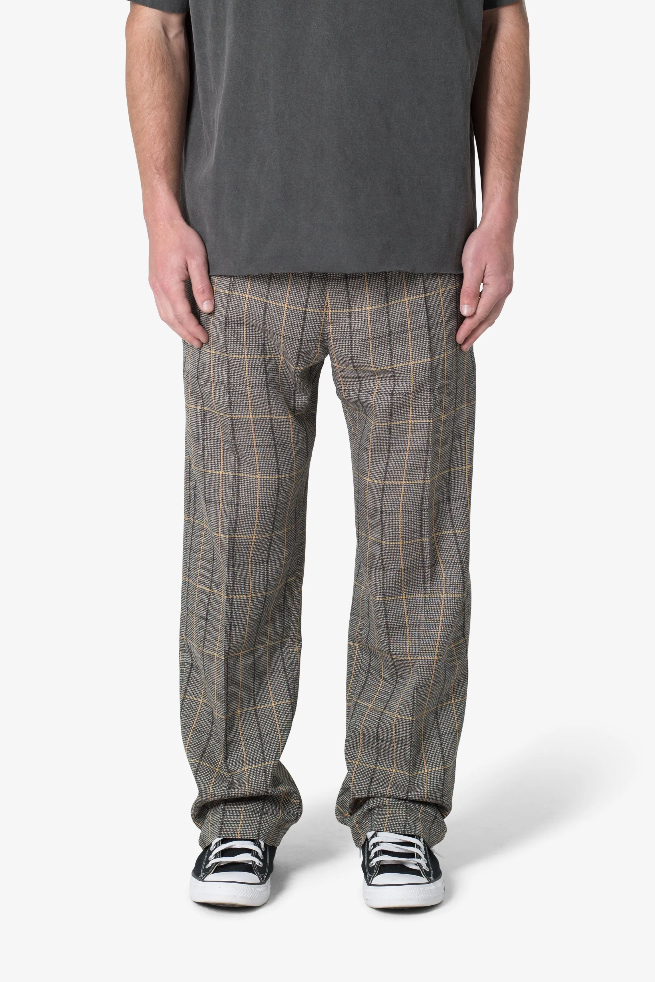Pleated Plaid Trousers - Light Brown/Cream sold by MNML
