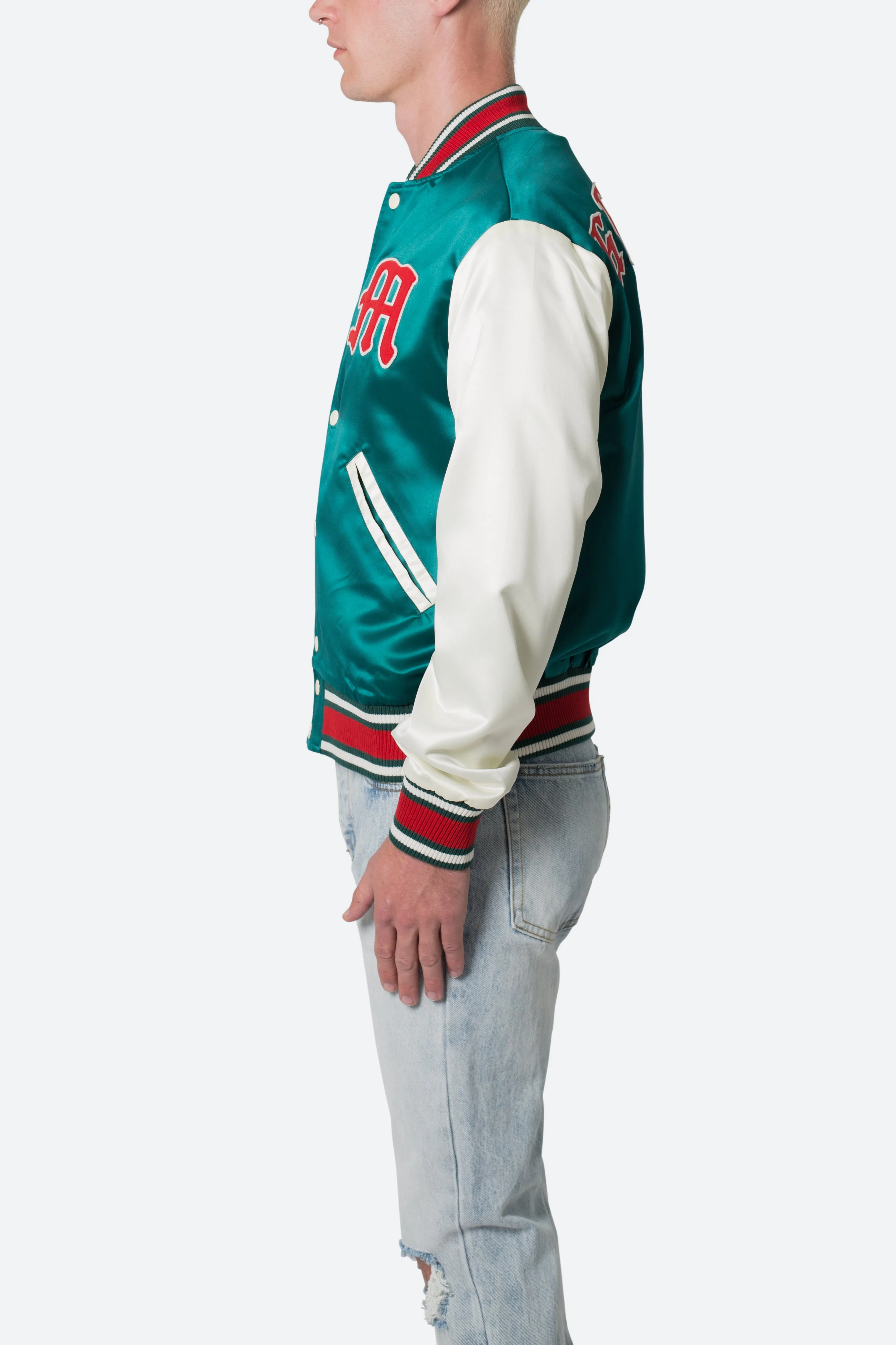 Satin Varsity Jacket - Green/White sold by MNML product image thumbnail 4