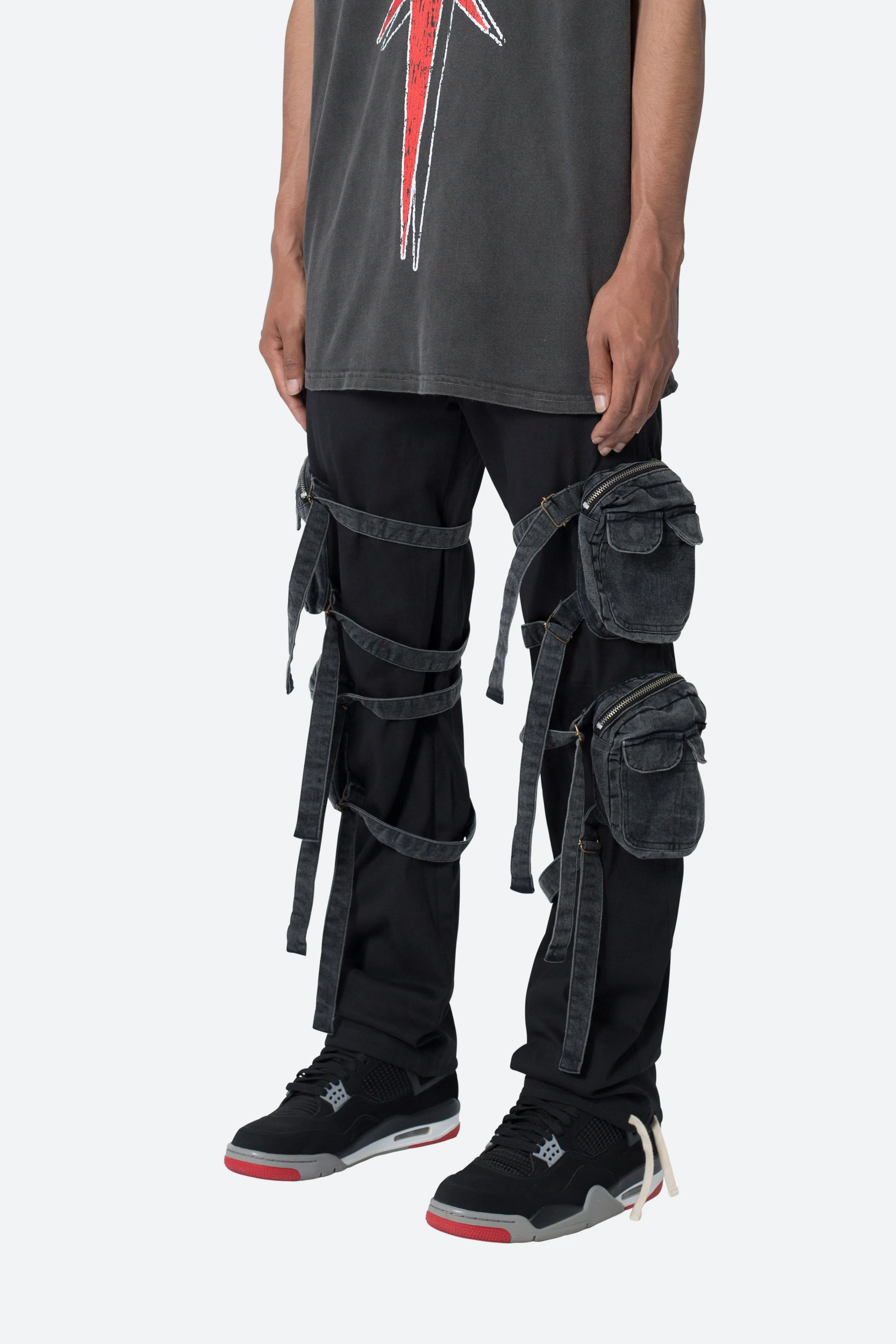 Twill Strapped Cargo Pants - Black sold by MNML product image thumbnail 3