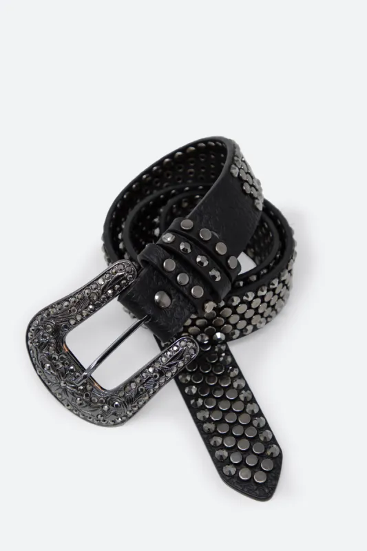 Flathead Metal Studded Belt - Black sold by MNML
