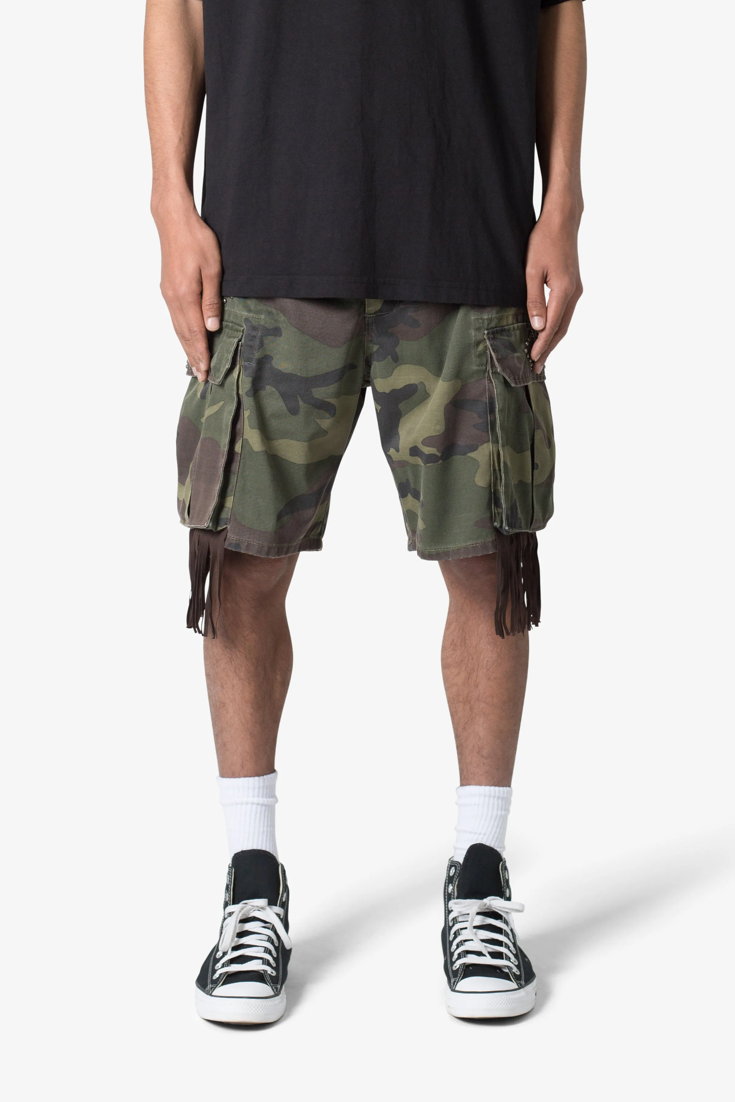 Tassel Cargo Shorts - Camo sold by MNML