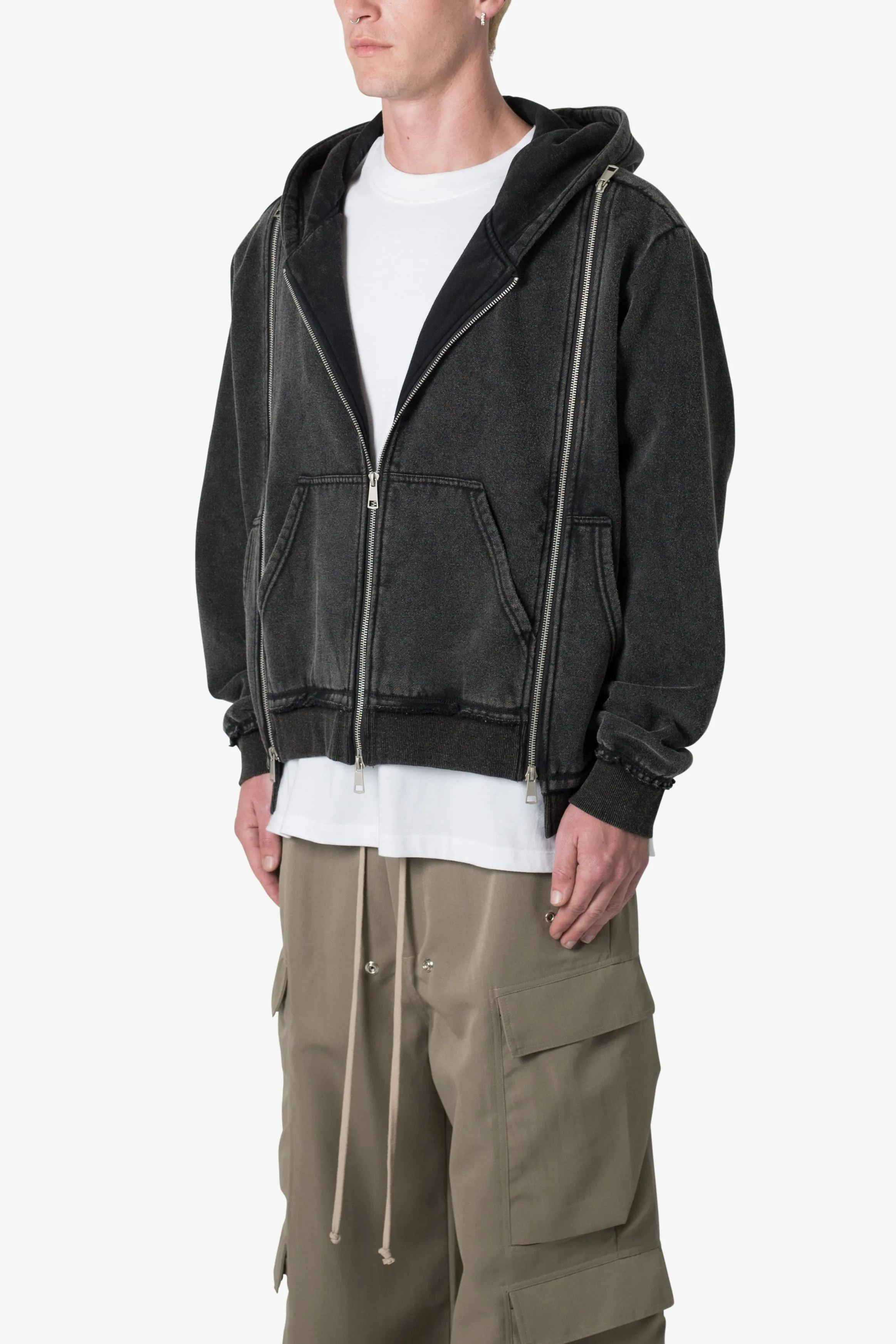 Dual Zipper Hoodie - Washed Black sold by MNML product image thumbnail 4