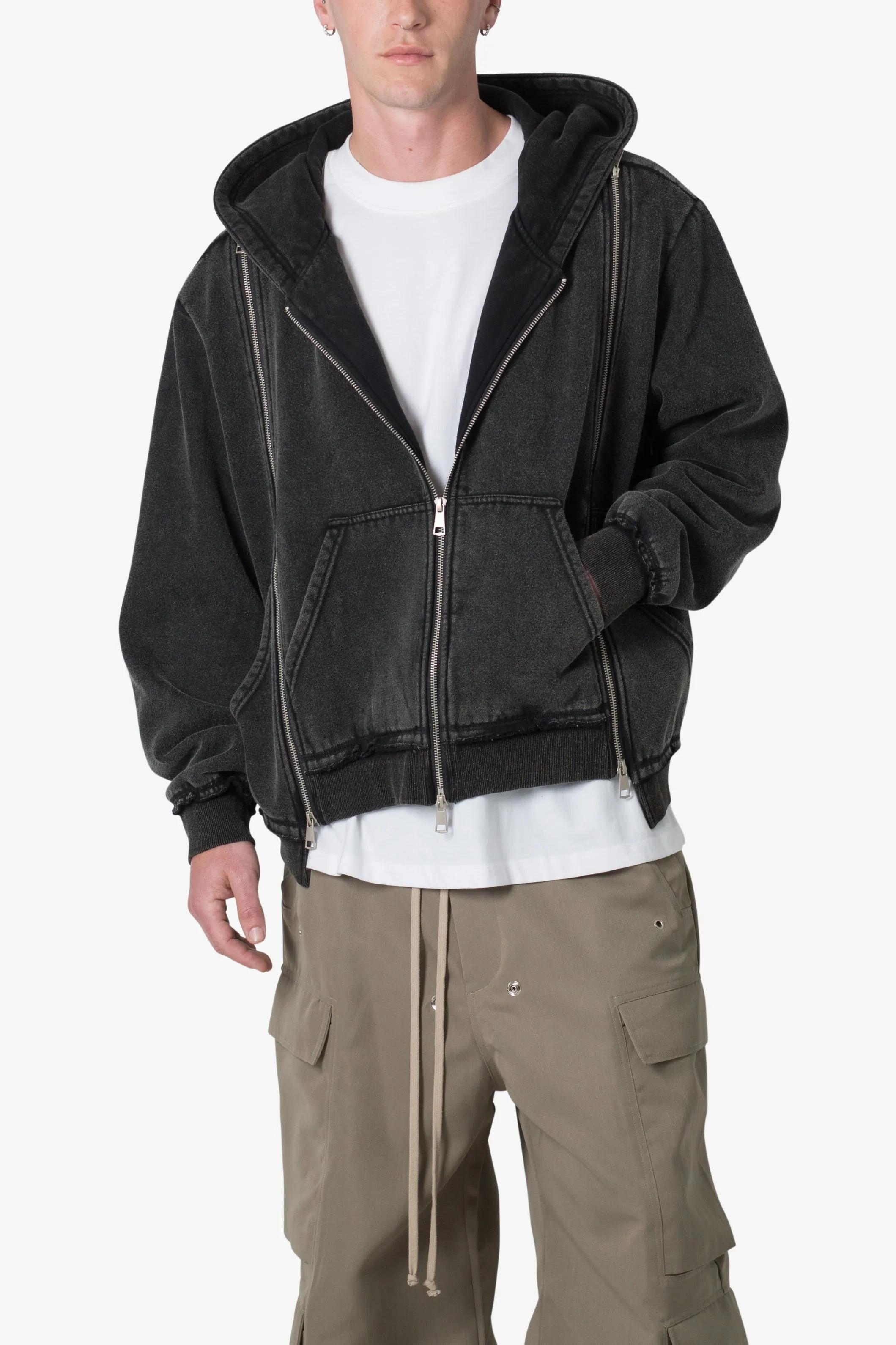 Dual Zipper Hoodie - Washed Black sold by MNML product image thumbnail 2