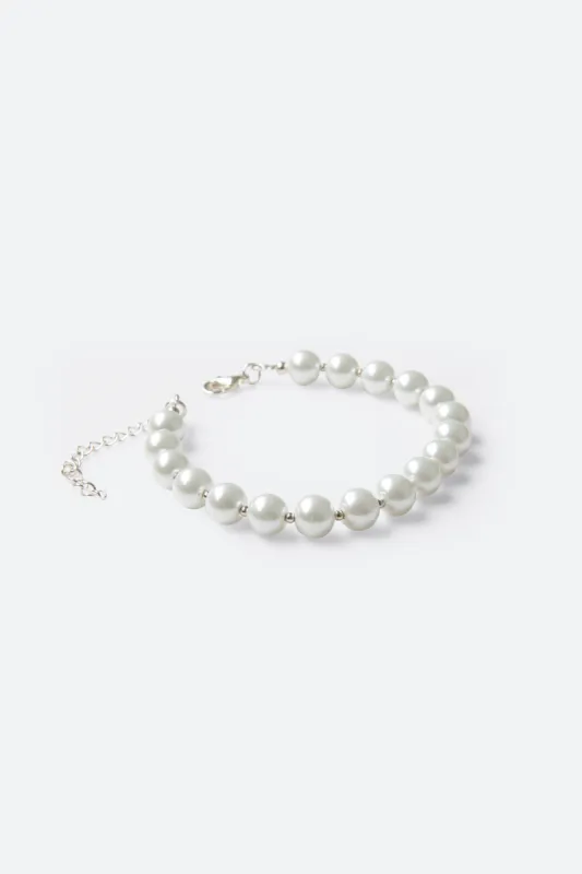 Pearl and Metal Bead Bracelet - Off White sold by MNML