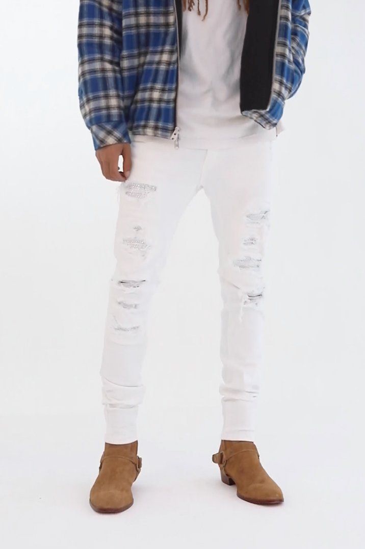 X201 Rhinestone Skinny Denim - White sold by MNML product image thumbnail 3