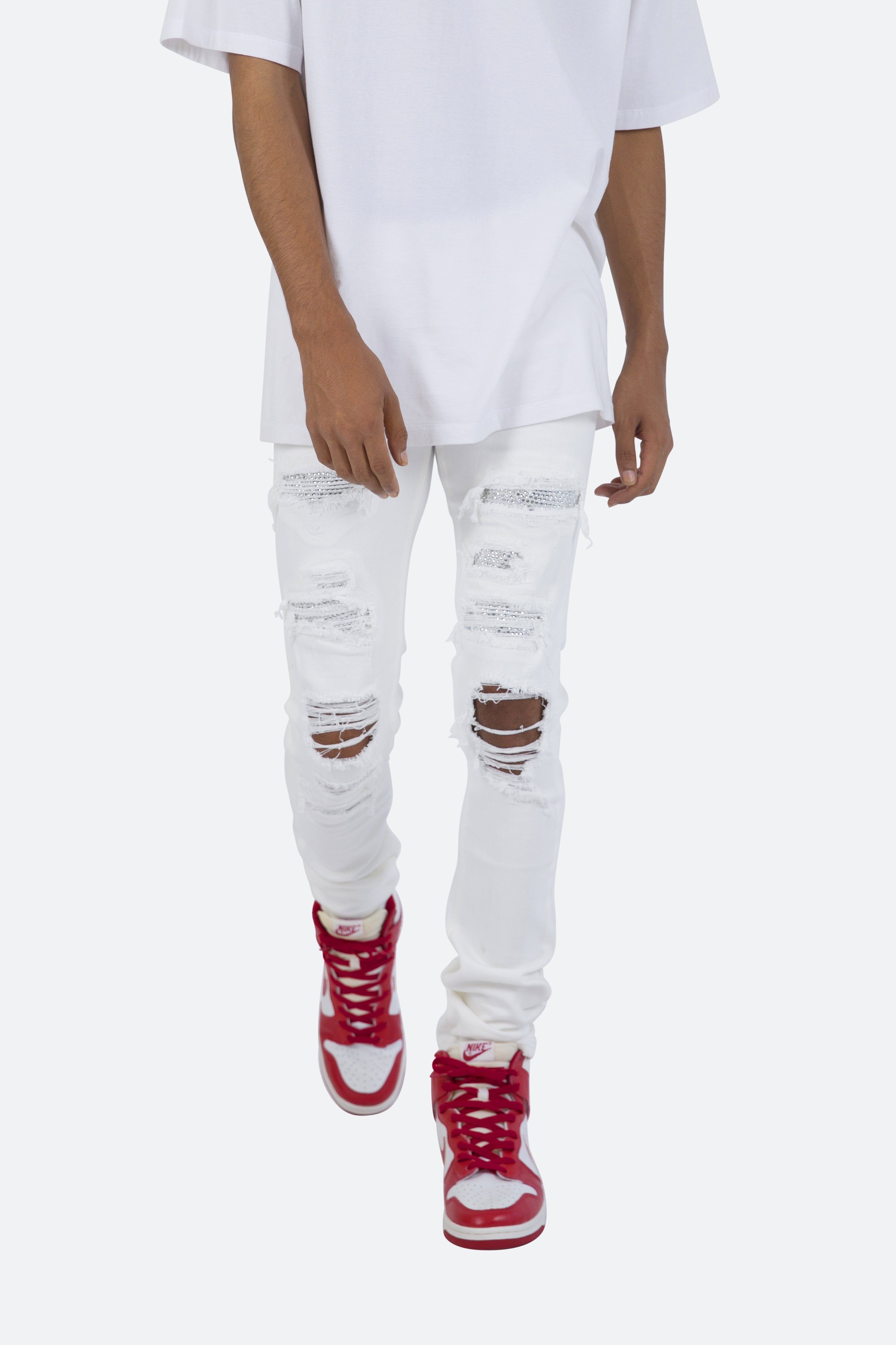 X201 Rhinestone Skinny Denim - White sold by MNML product image thumbnail 4
