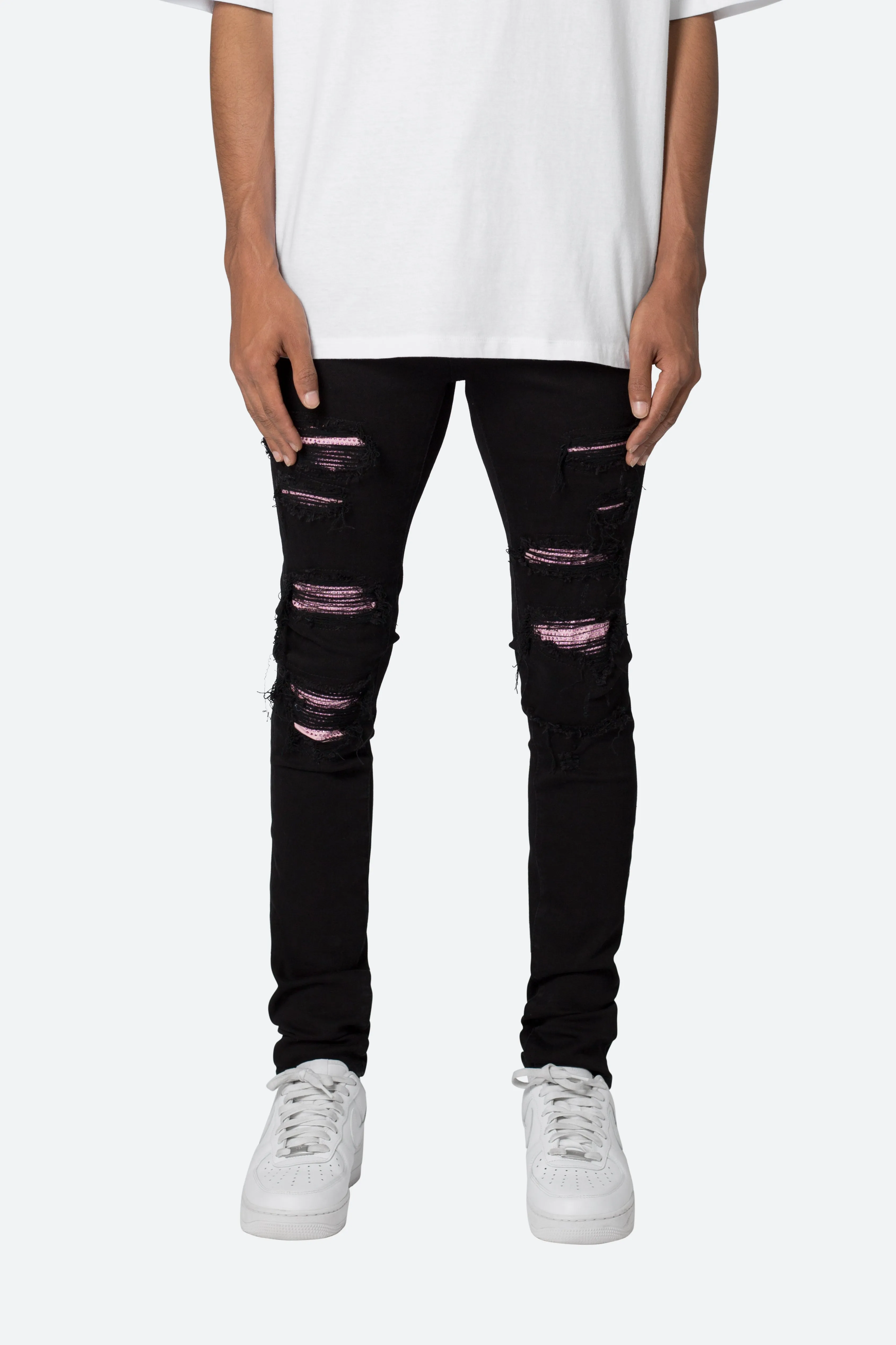 X555 Crystal Skinny Denim - Black/Pink sold by MNML
