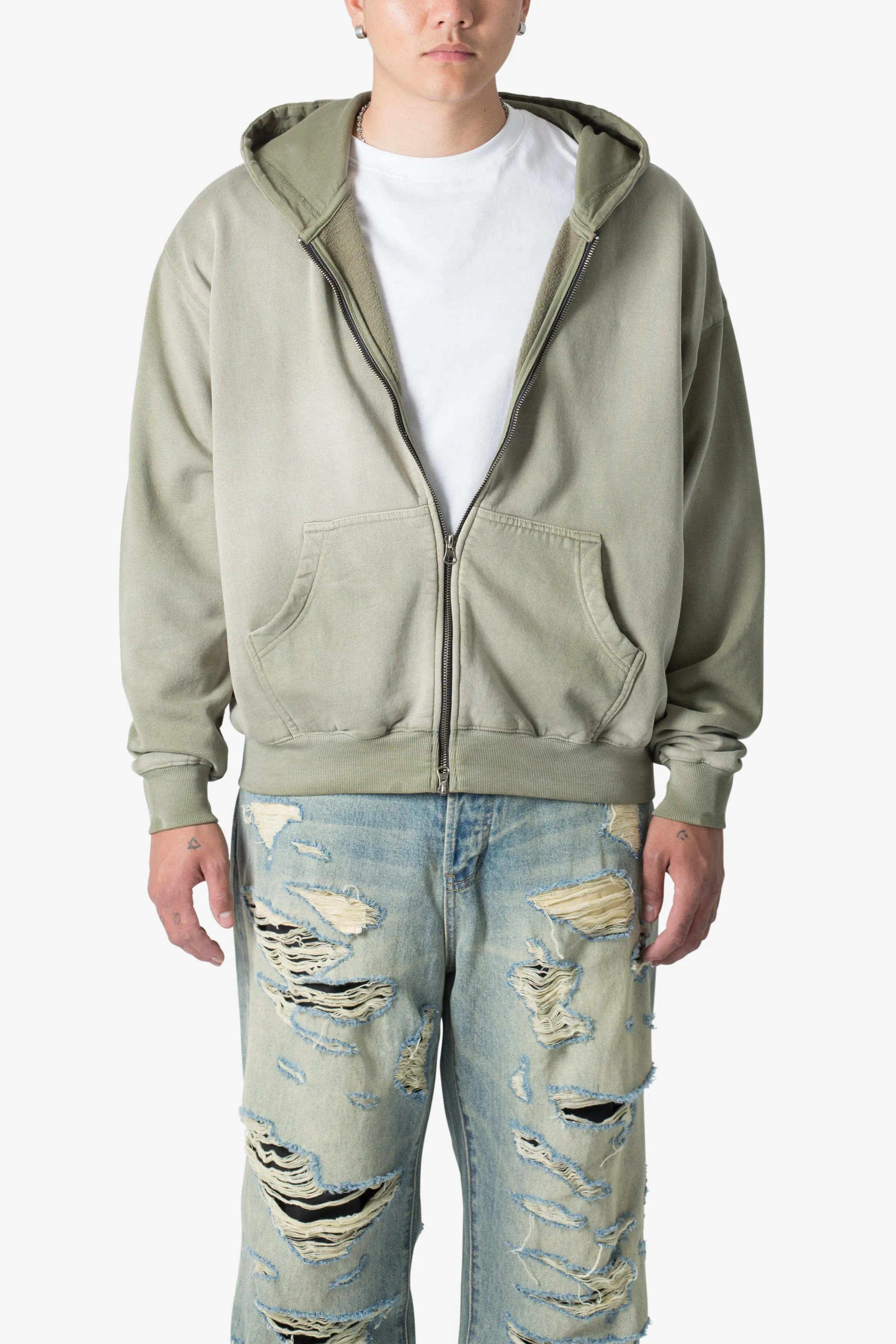 Faded Basic Zip Up Hoodie - Washed Olive sold by MNML product image thumbnail 2