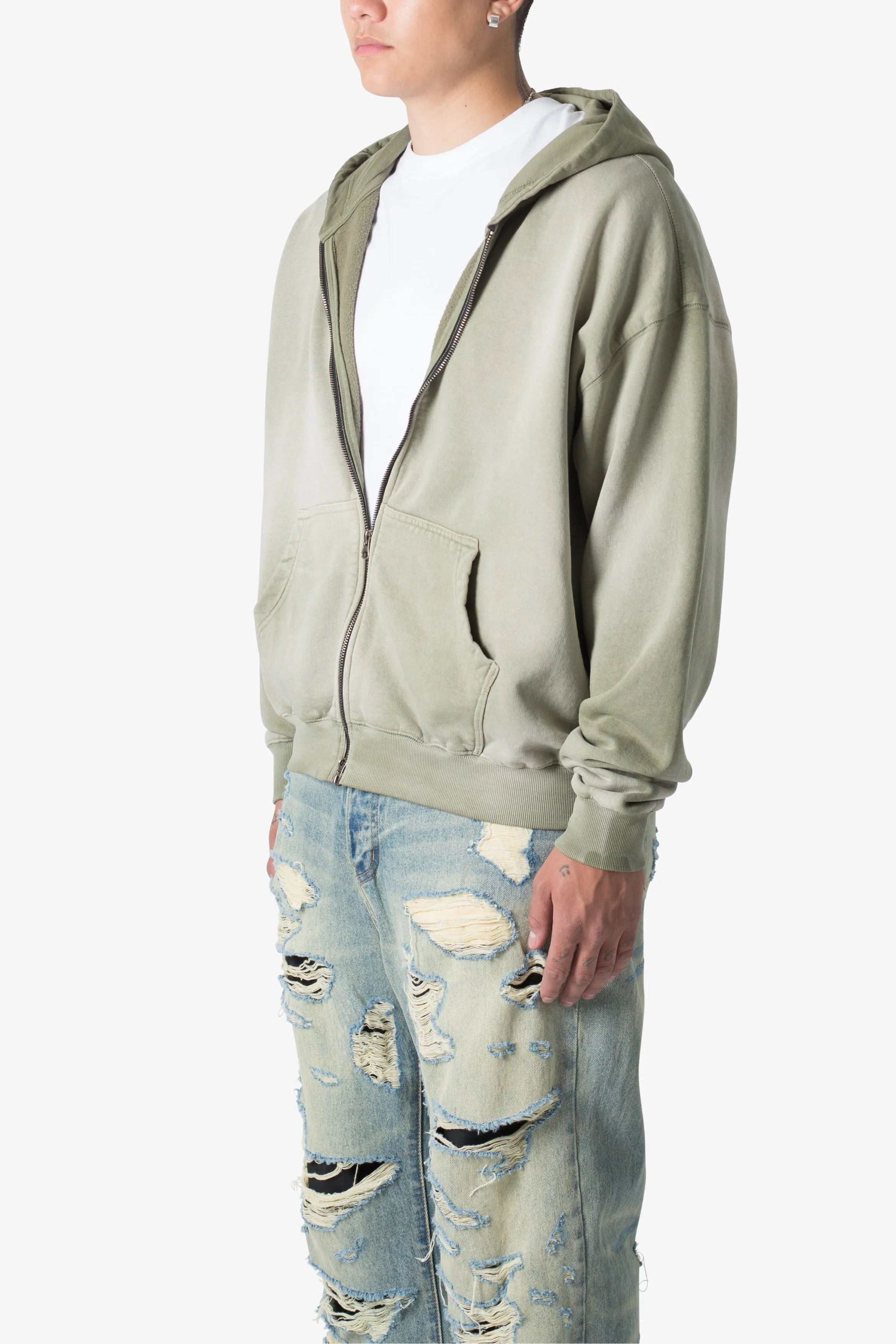 Faded Basic Zip Up Hoodie - Washed Olive sold by MNML product image thumbnail 3