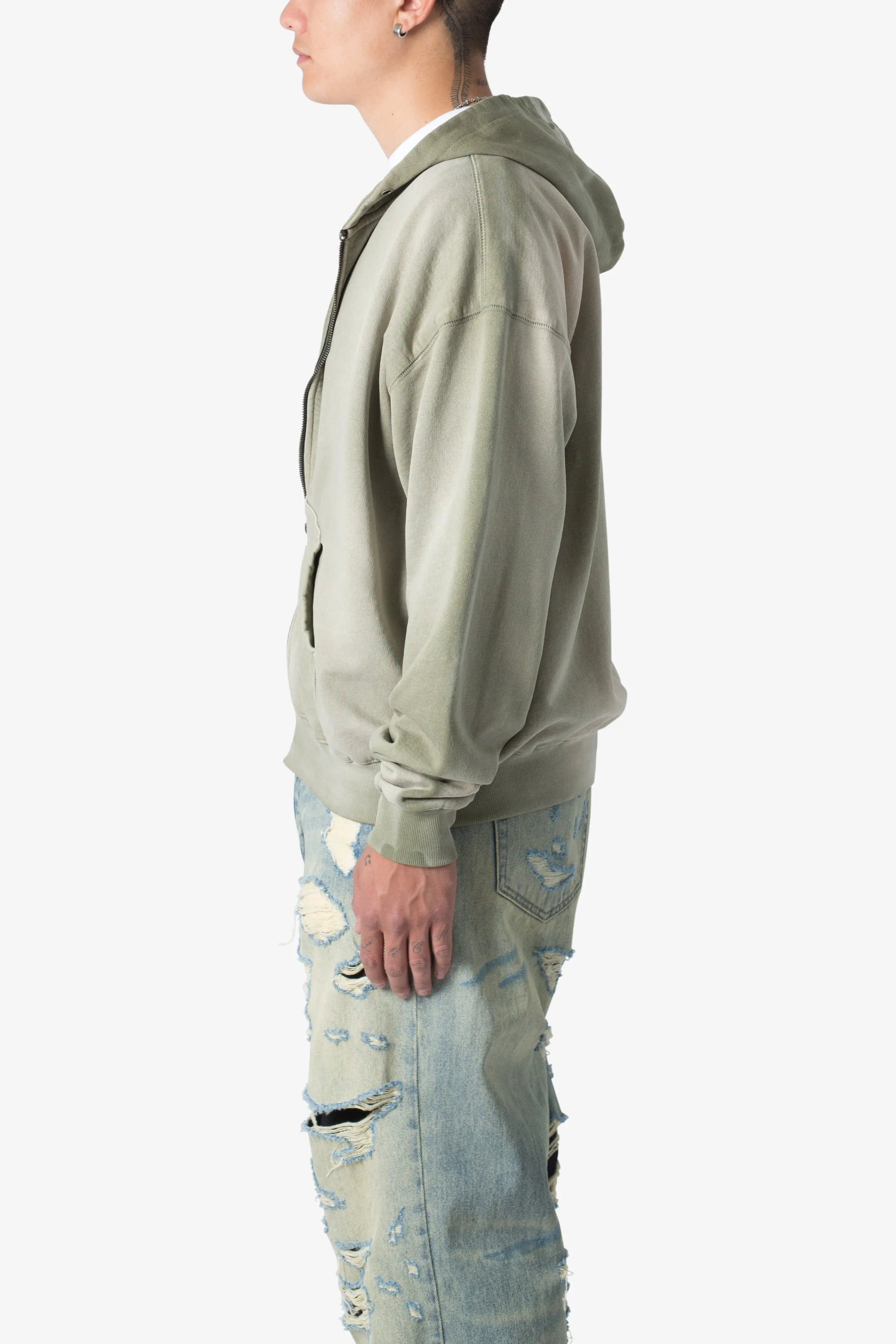 Faded Basic Zip Up Hoodie - Washed Olive sold by MNML product image thumbnail 4