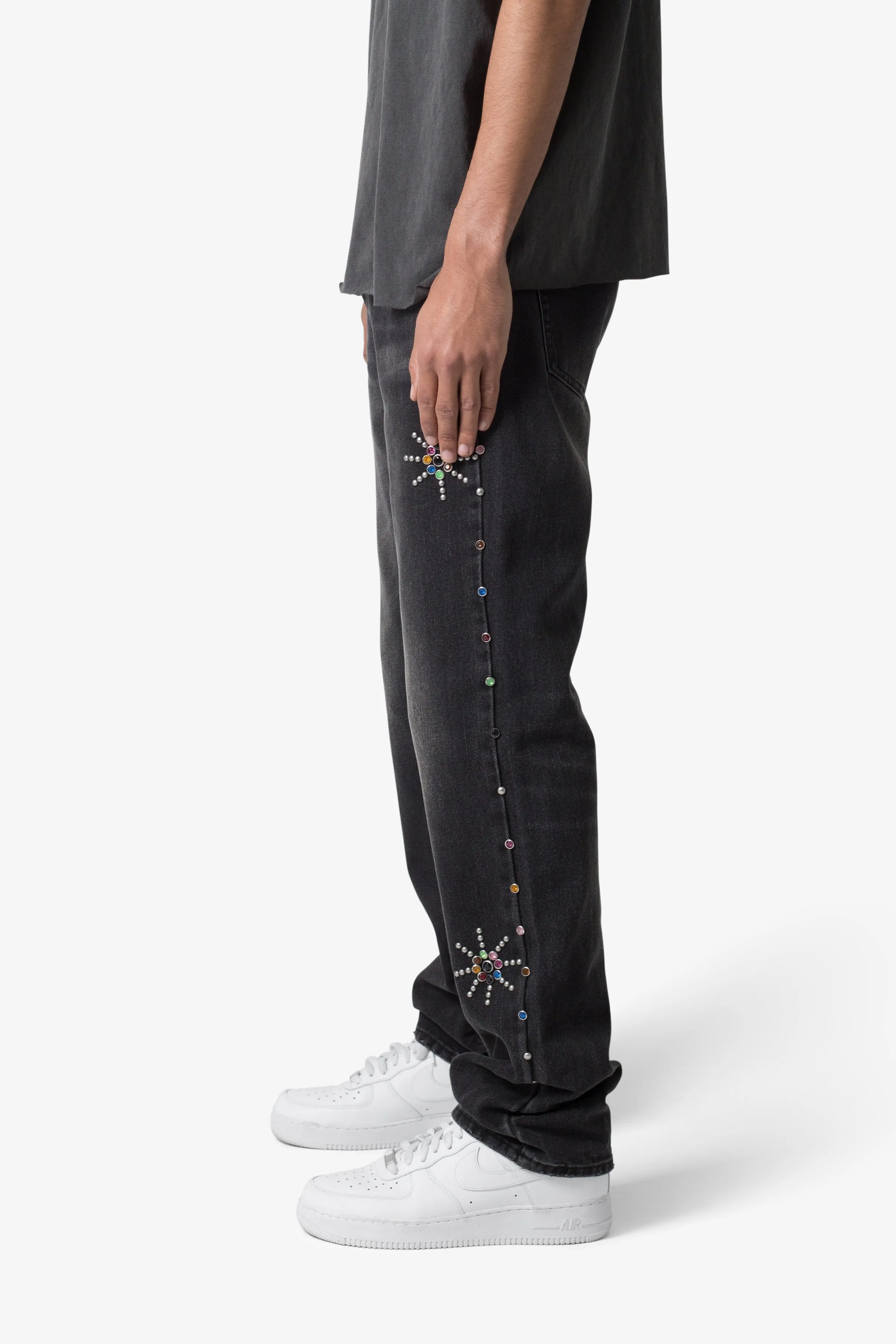 V376 Studded Baggy Denim - Washed Black sold by MNML product image thumbnail 5