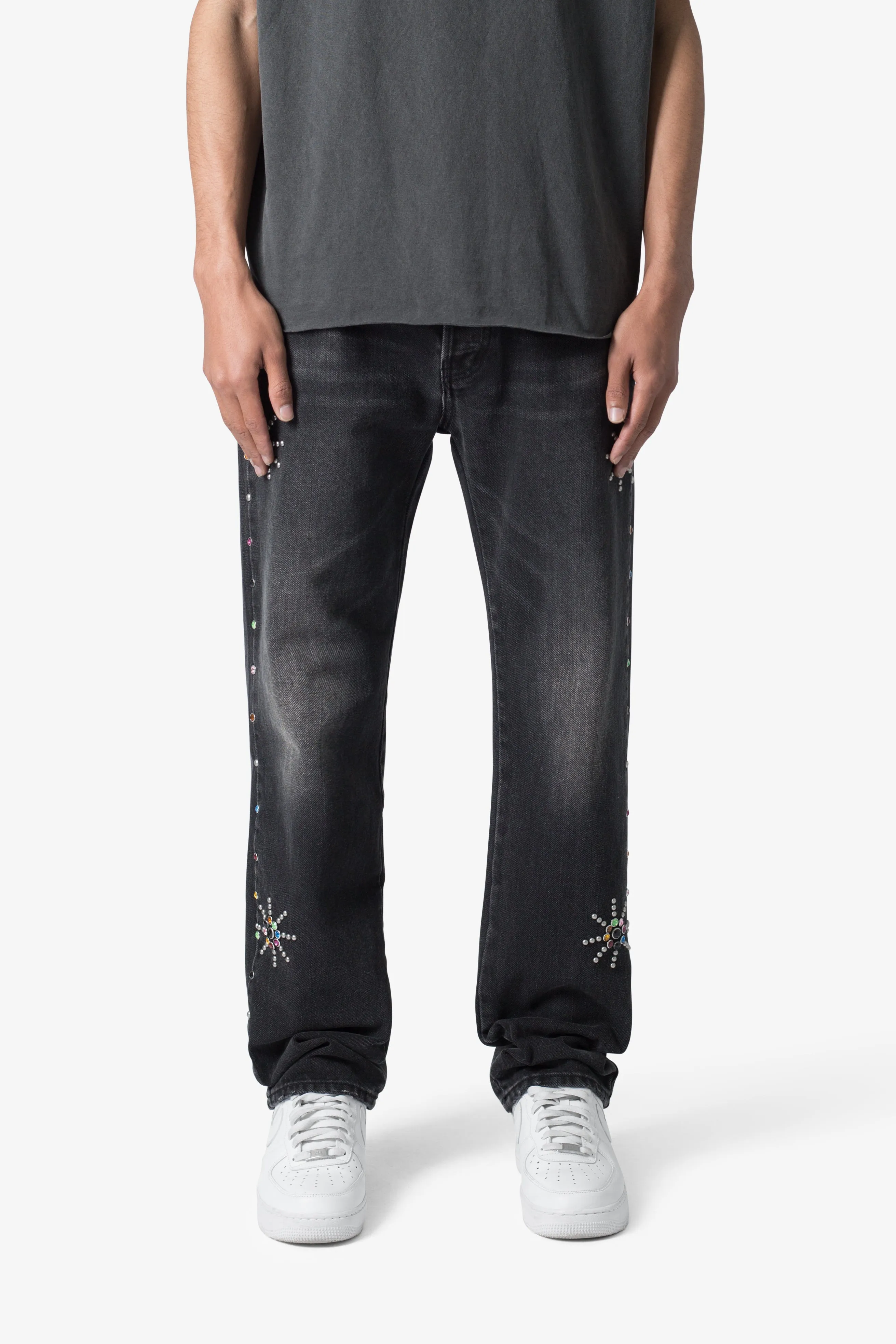 V376 Studded Baggy Denim - Washed Black sold by MNML product image thumbnail 3