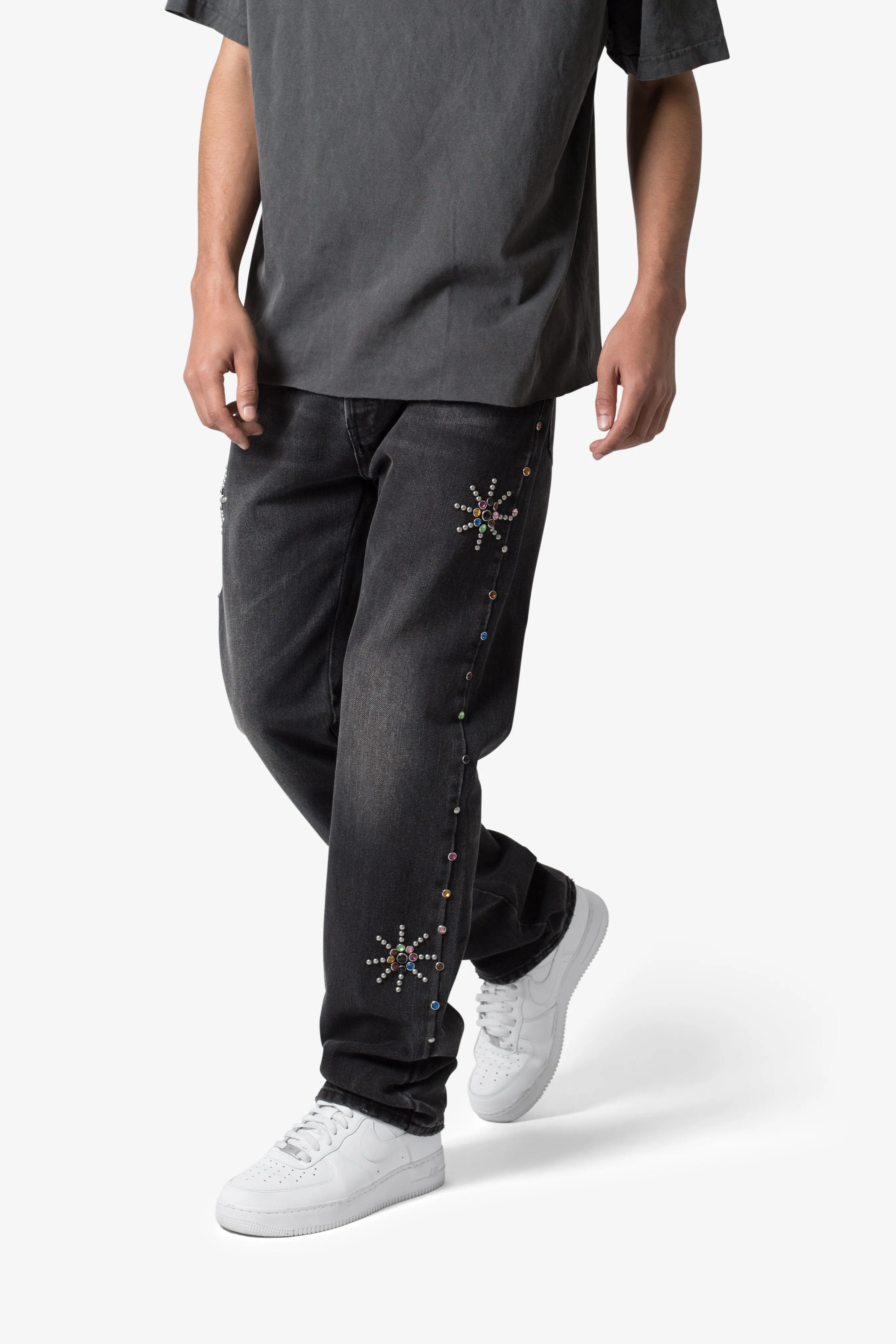 V376 Studded Baggy Denim - Washed Black sold by MNML product image thumbnail 2