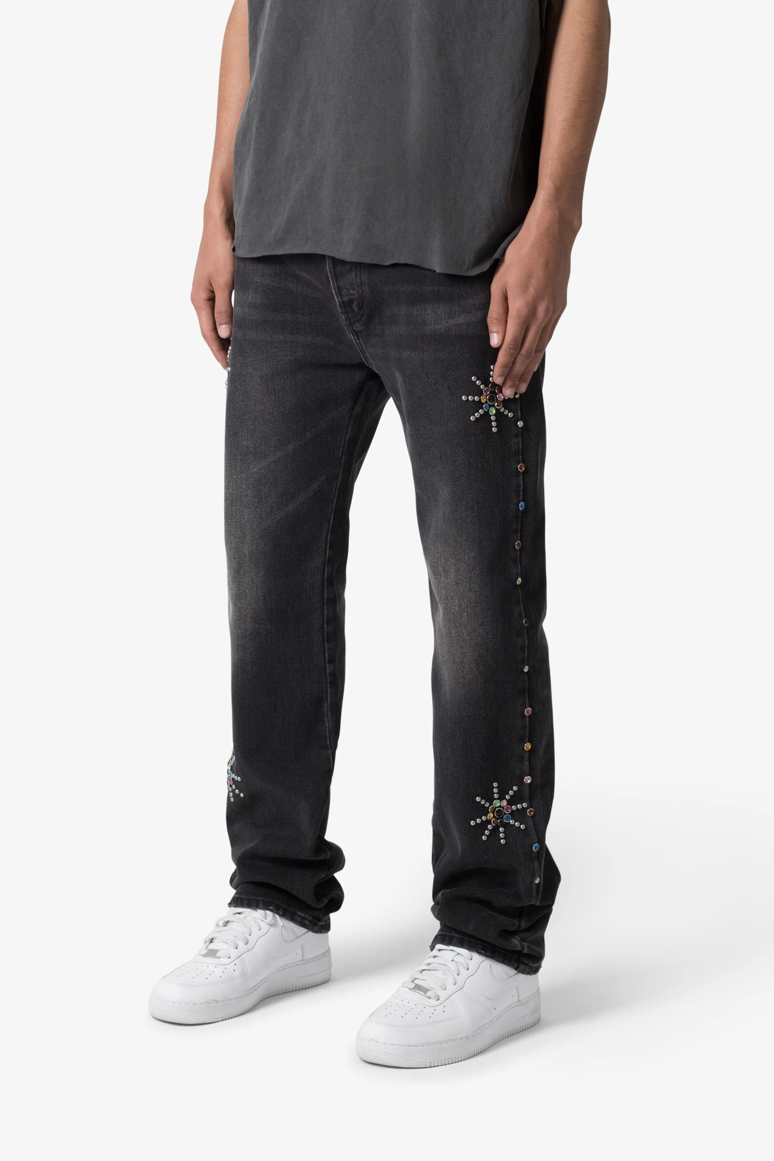 V376 Studded Baggy Denim - Washed Black sold by MNML product image thumbnail 4