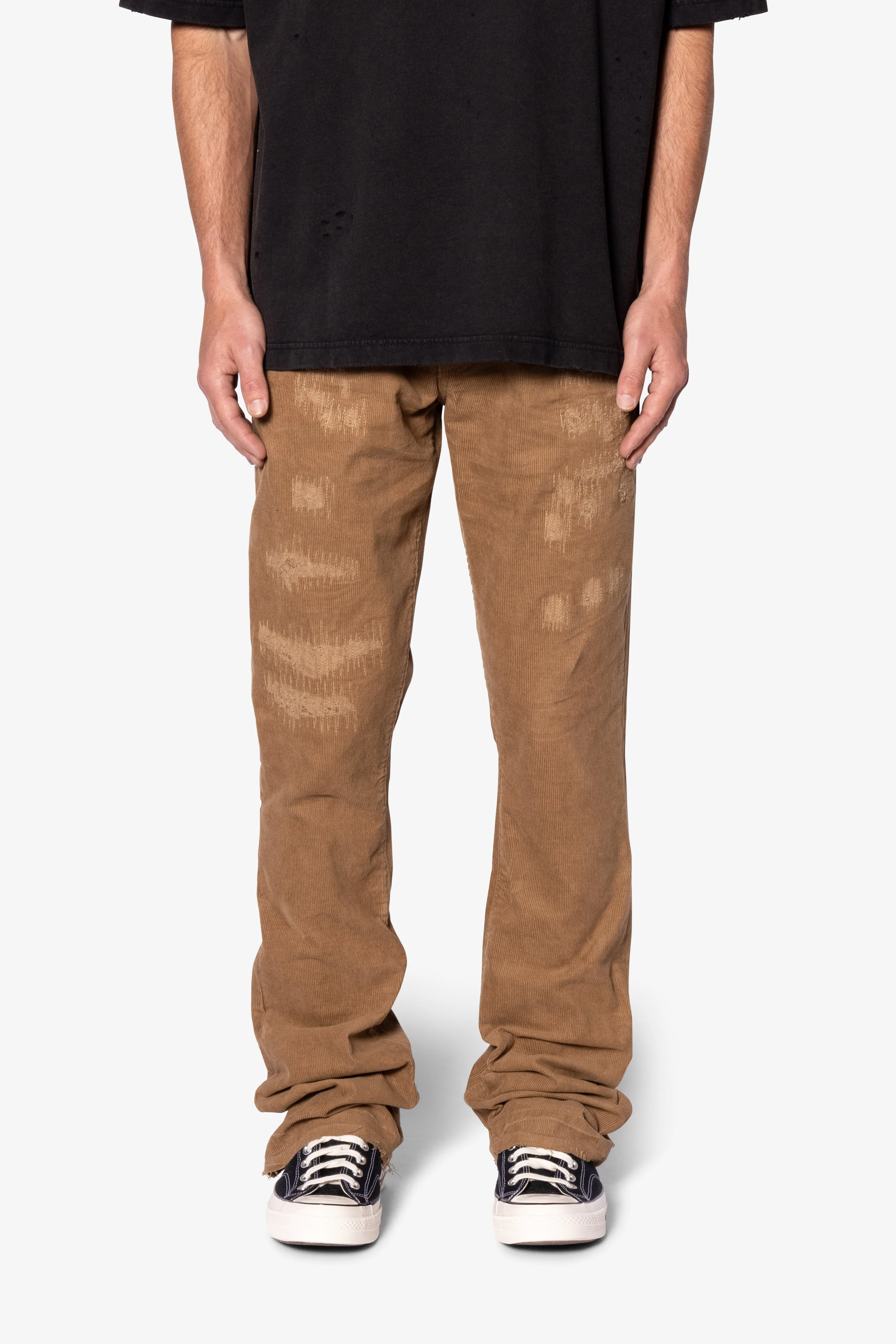 B682 Flare Corduroy Repaired Pants - Brown sold by MNML