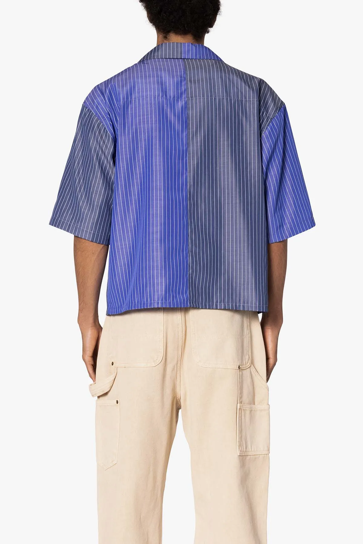 Cropped Panel Stripe Short Sleeve Shirt - Blue sold by MNML product image thumbnail 5