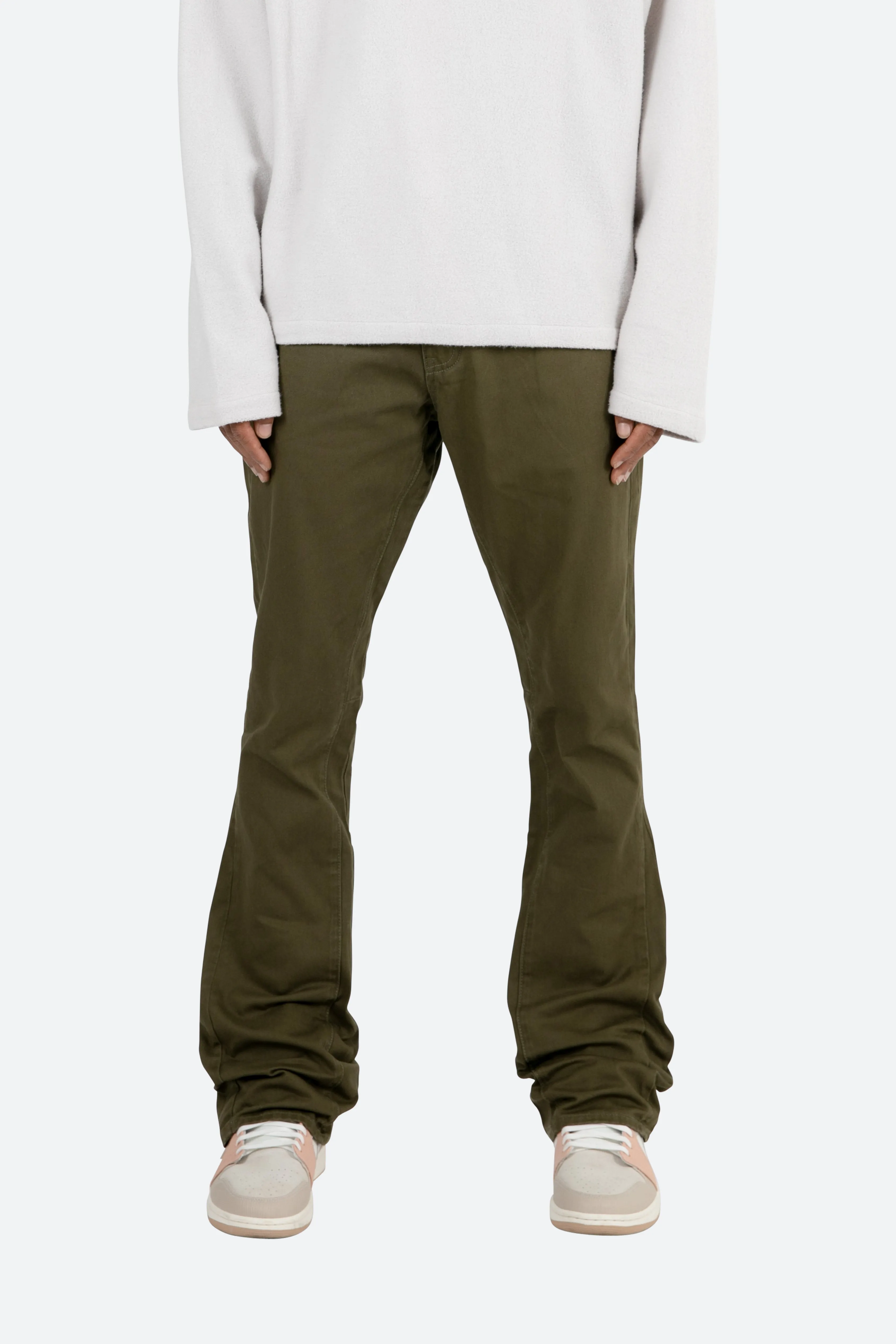 B472 Twill Flare Pants - Olive sold by MNML