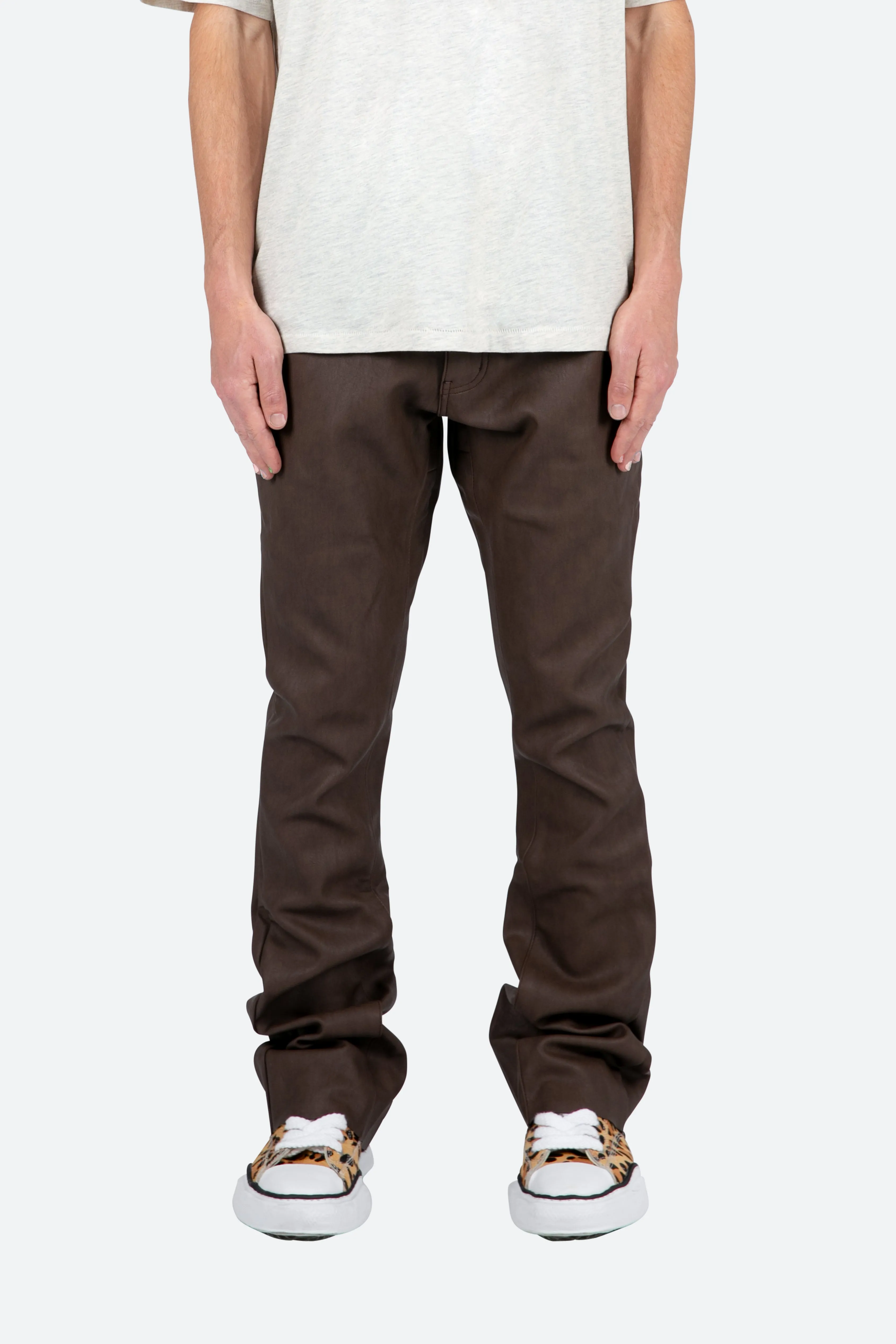 B460 Leather Flare Pants - Brown sold by MNML