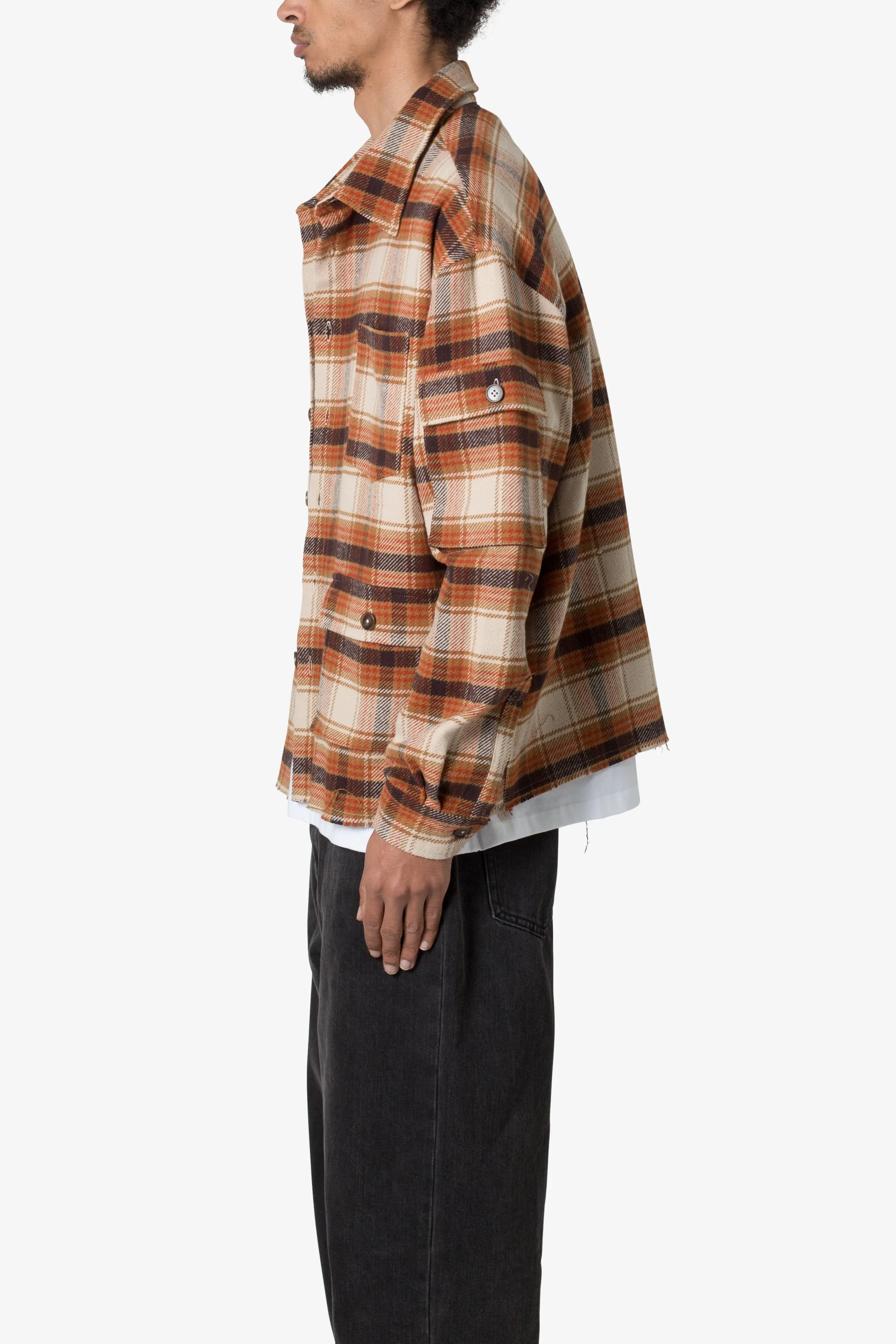 Asymmetrical Pocket Flannel Shirt - Brown sold by MNML product image thumbnail 5