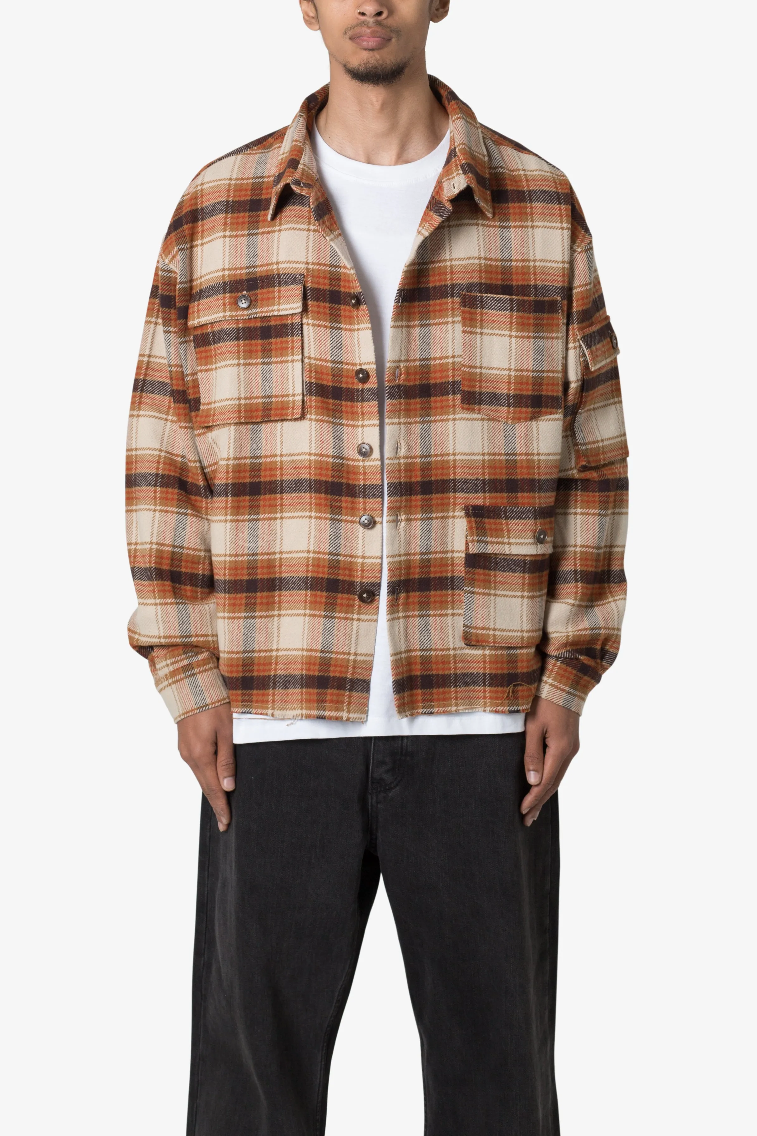 Asymmetrical Pocket Flannel Shirt - Brown sold by MNML product image thumbnail 3