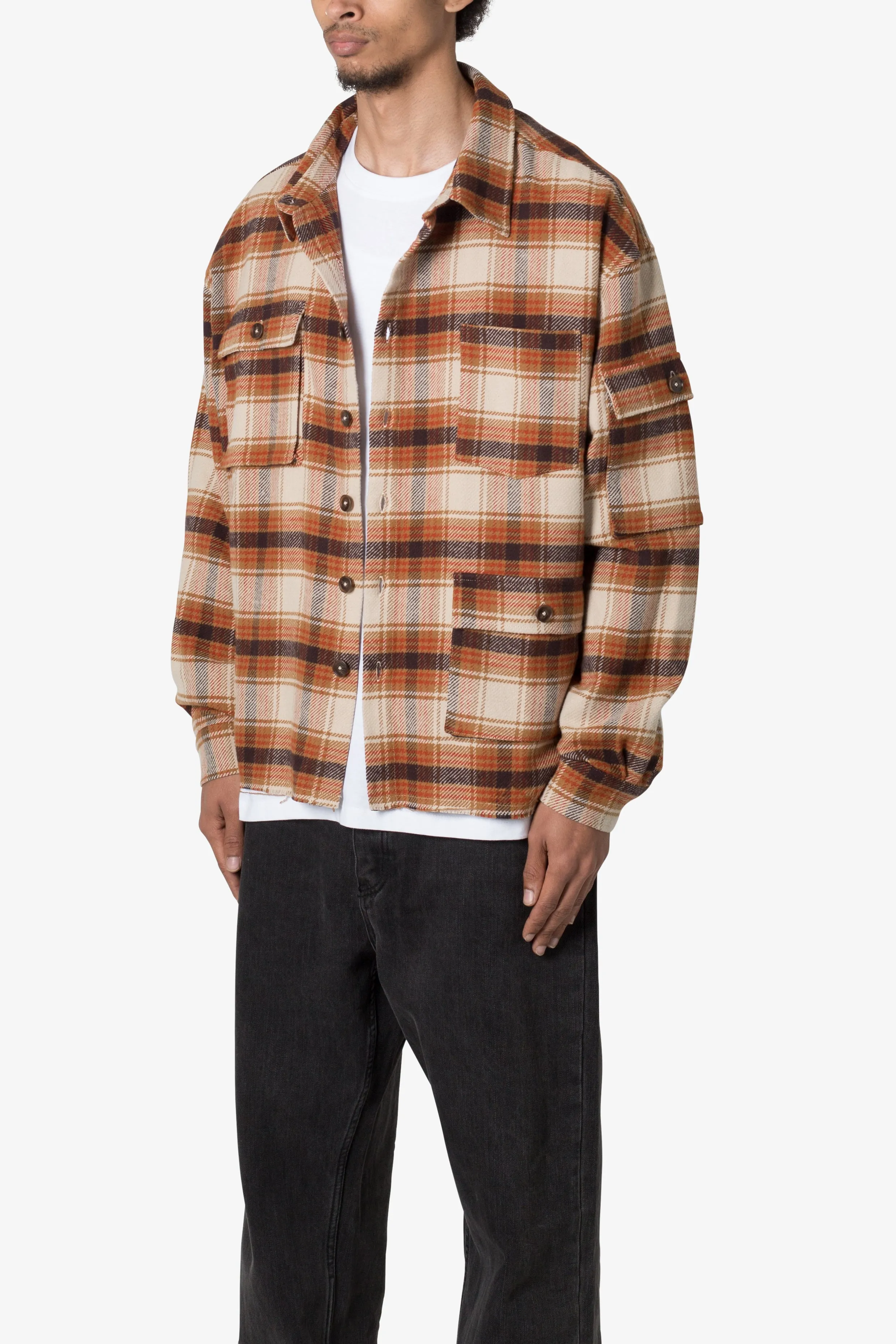 Asymmetrical Pocket Flannel Shirt - Brown sold by MNML product image thumbnail 4
