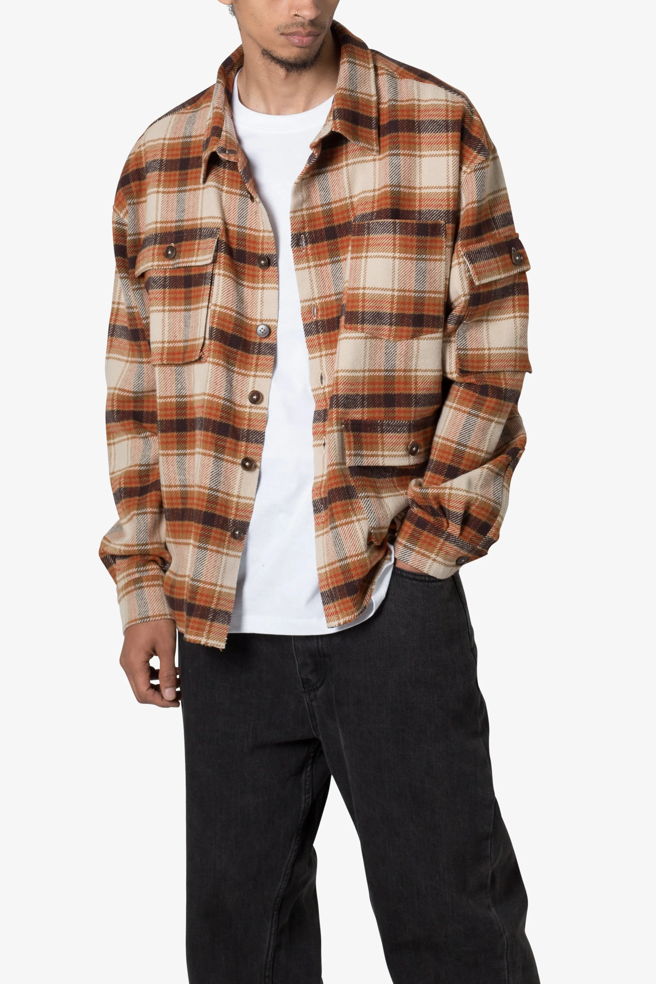 Asymmetrical Pocket Flannel Shirt - Brown sold by MNML product image thumbnail 2