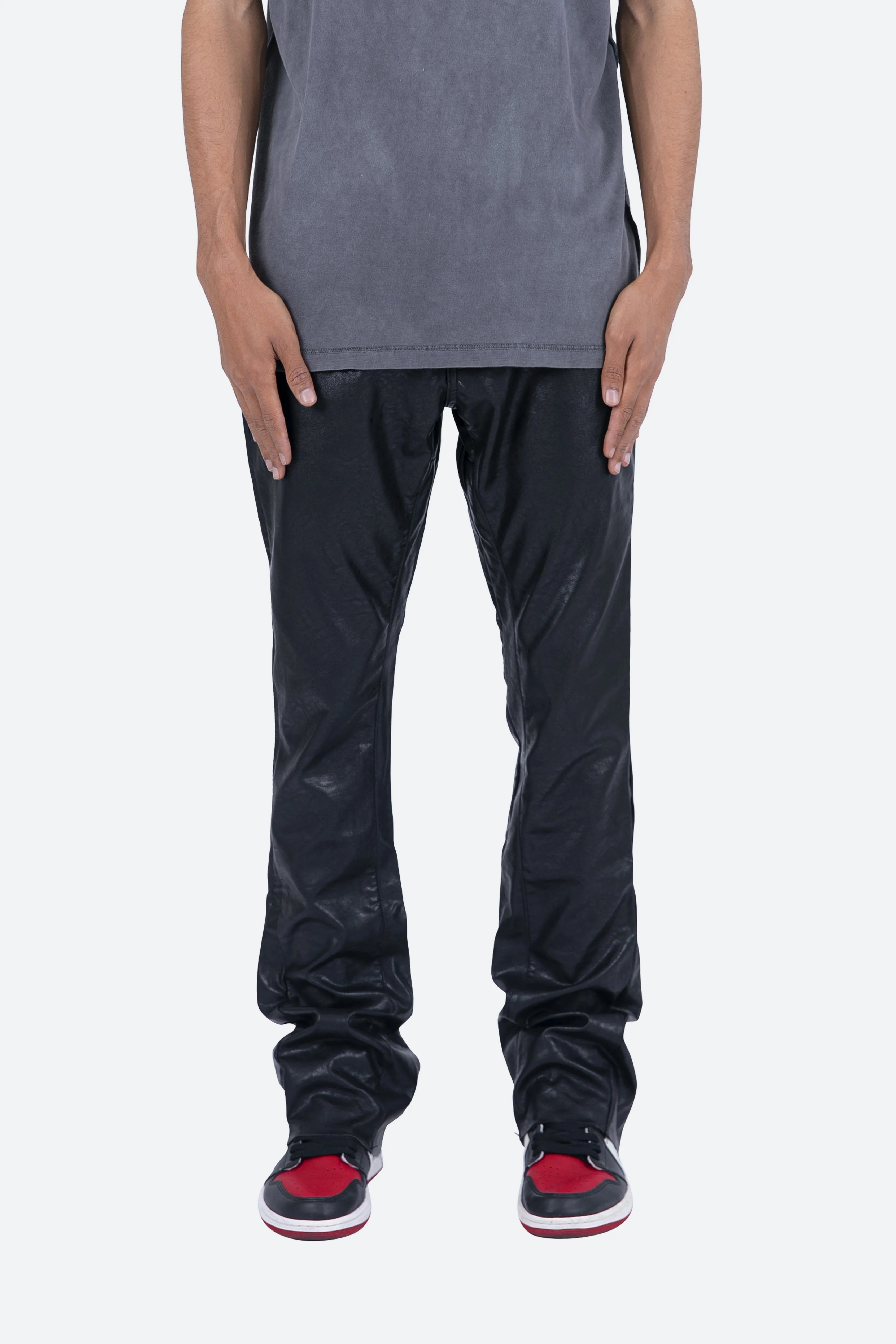 B169 Leather Flare Pants - Black sold by MNML