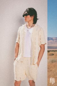 Knitted Wave Shorts - Cream sold by MNML