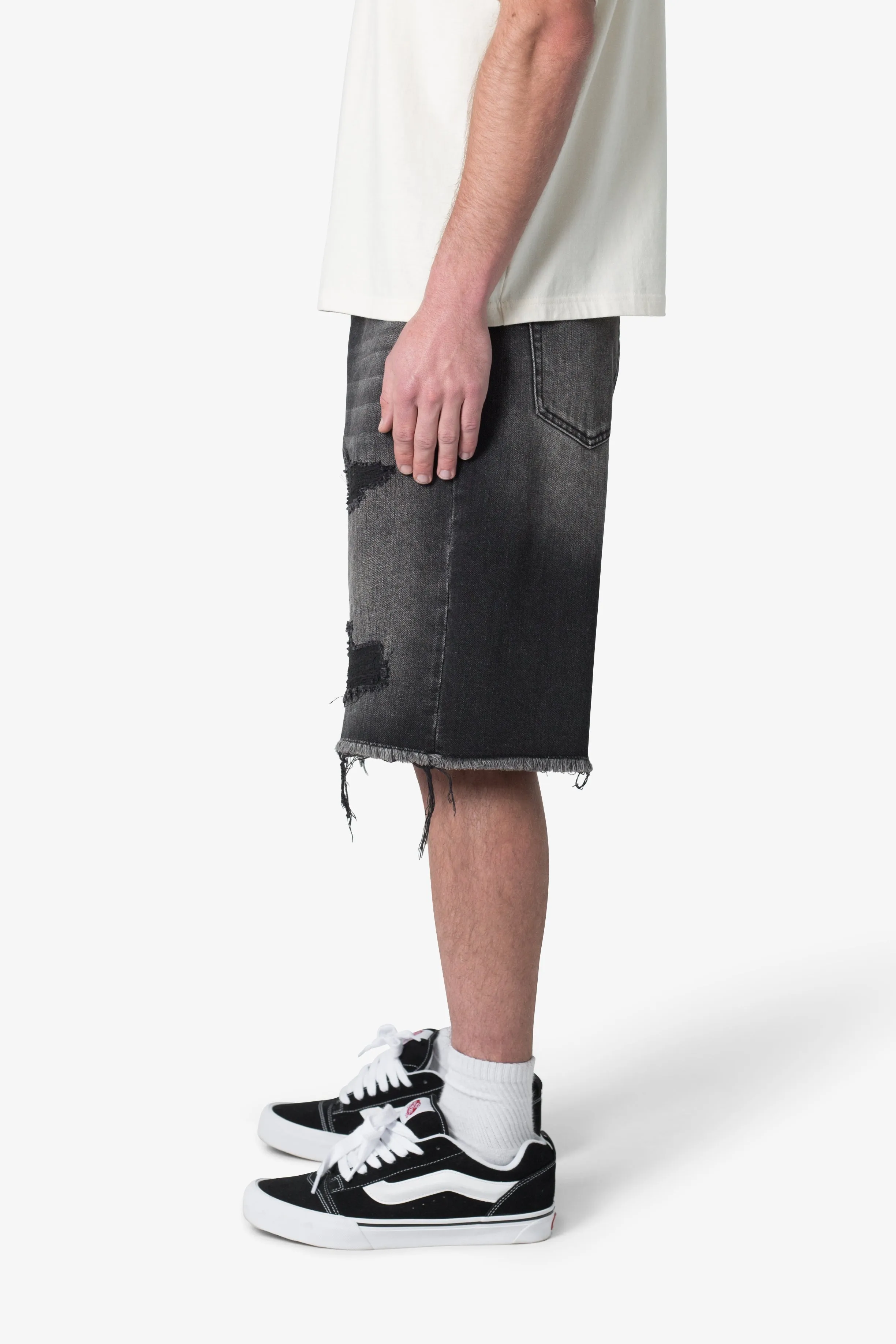 Baggy Rip Denim Shorts - Washed Black sold by MNML product image thumbnail 4