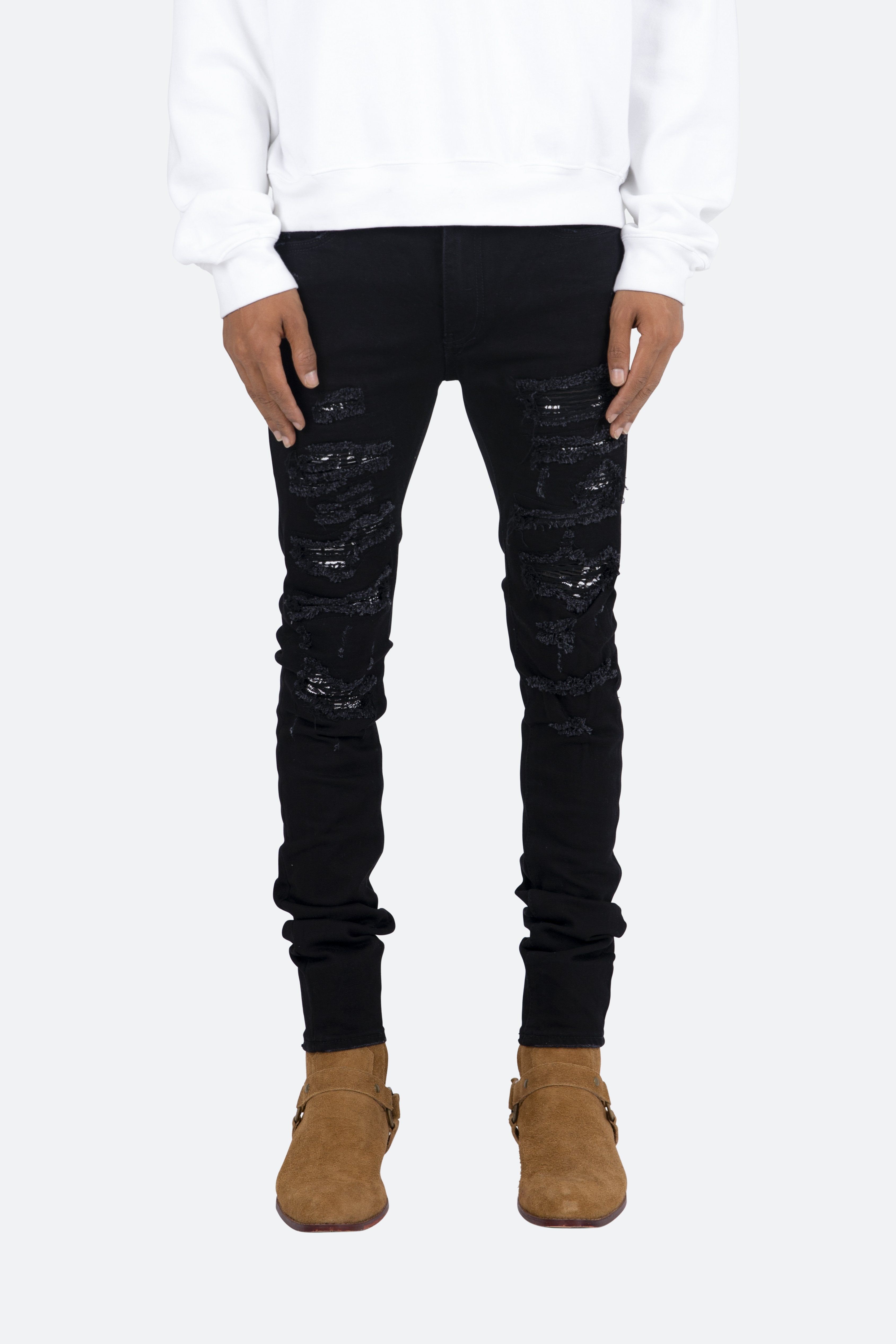 X165 Paisley Skinny Denim - Black/Black sold by MNML