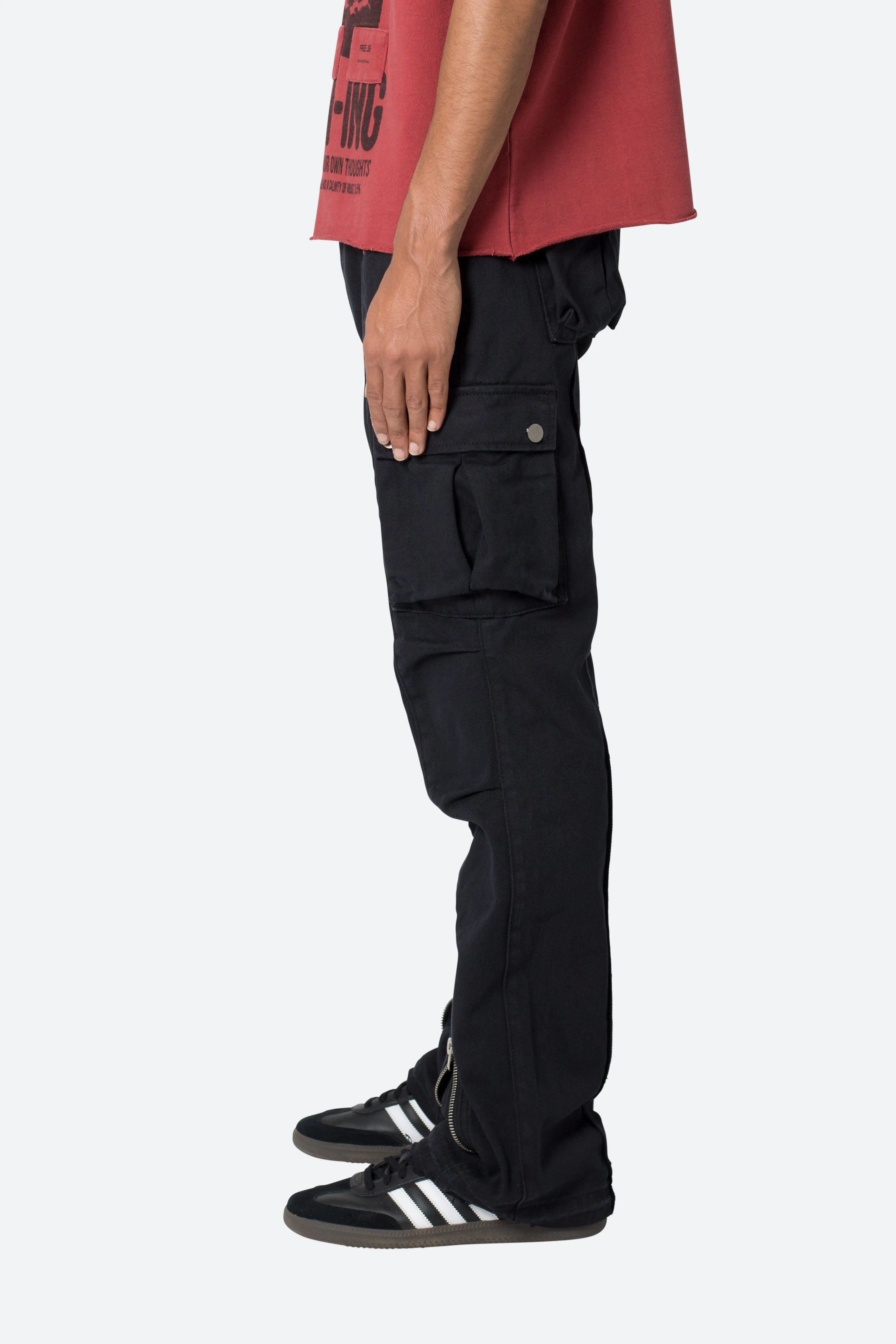 Front Zip Flare Cargo Pants - Black sold by MNML product image thumbnail 4
