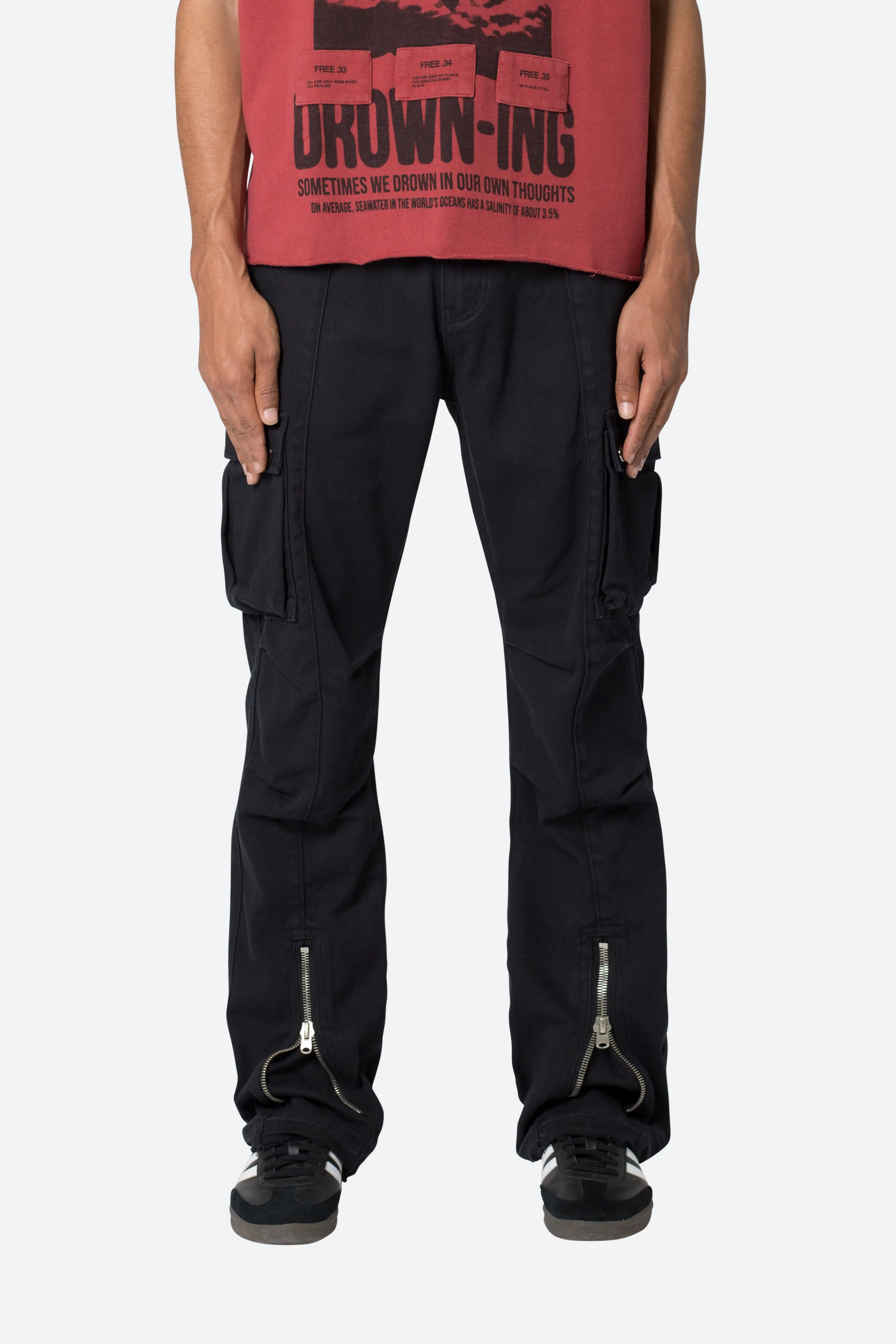 Front Zip Flare Cargo Pants - Black sold by MNML product image thumbnail 2