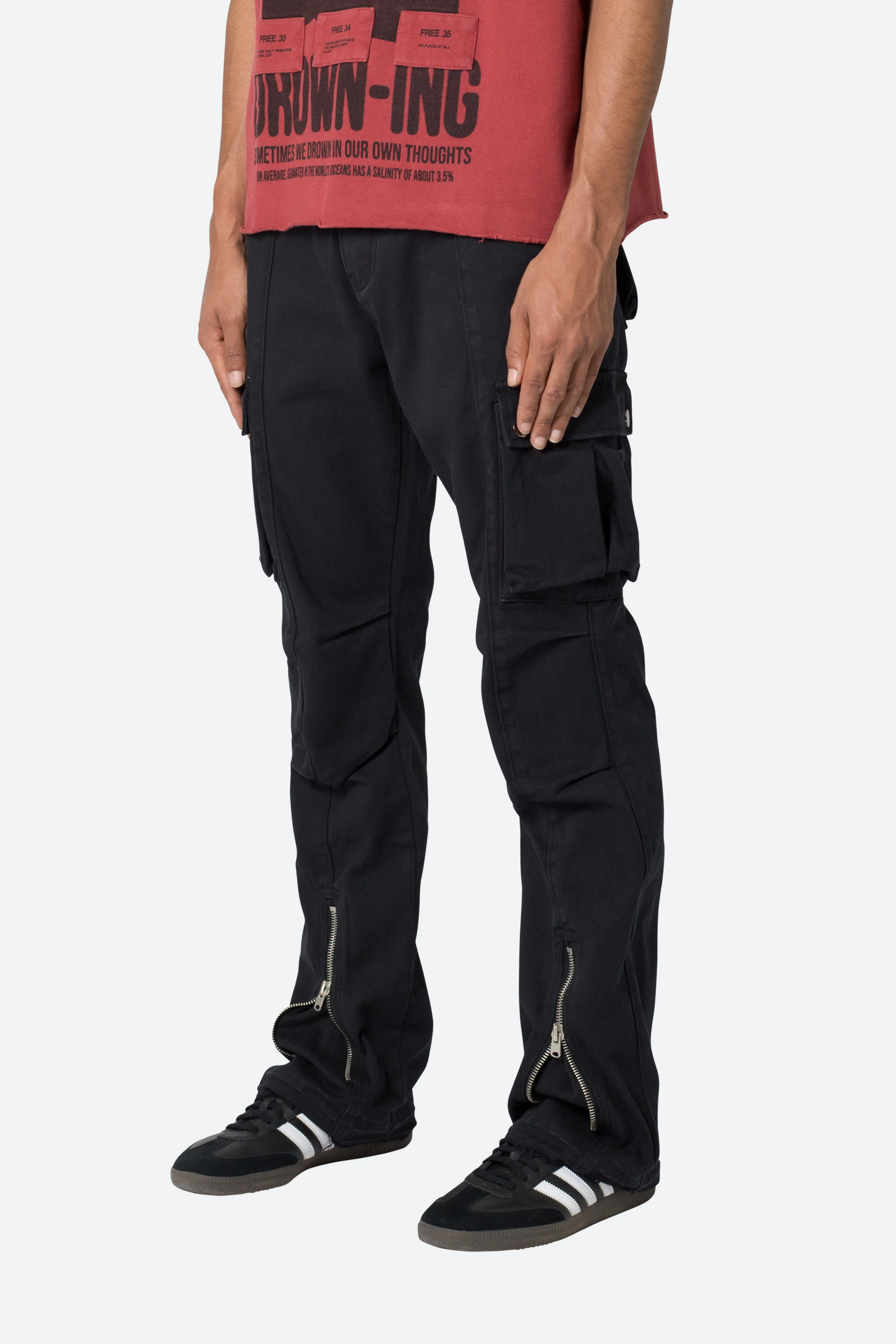 Front Zip Flare Cargo Pants - Black sold by MNML product image thumbnail 3