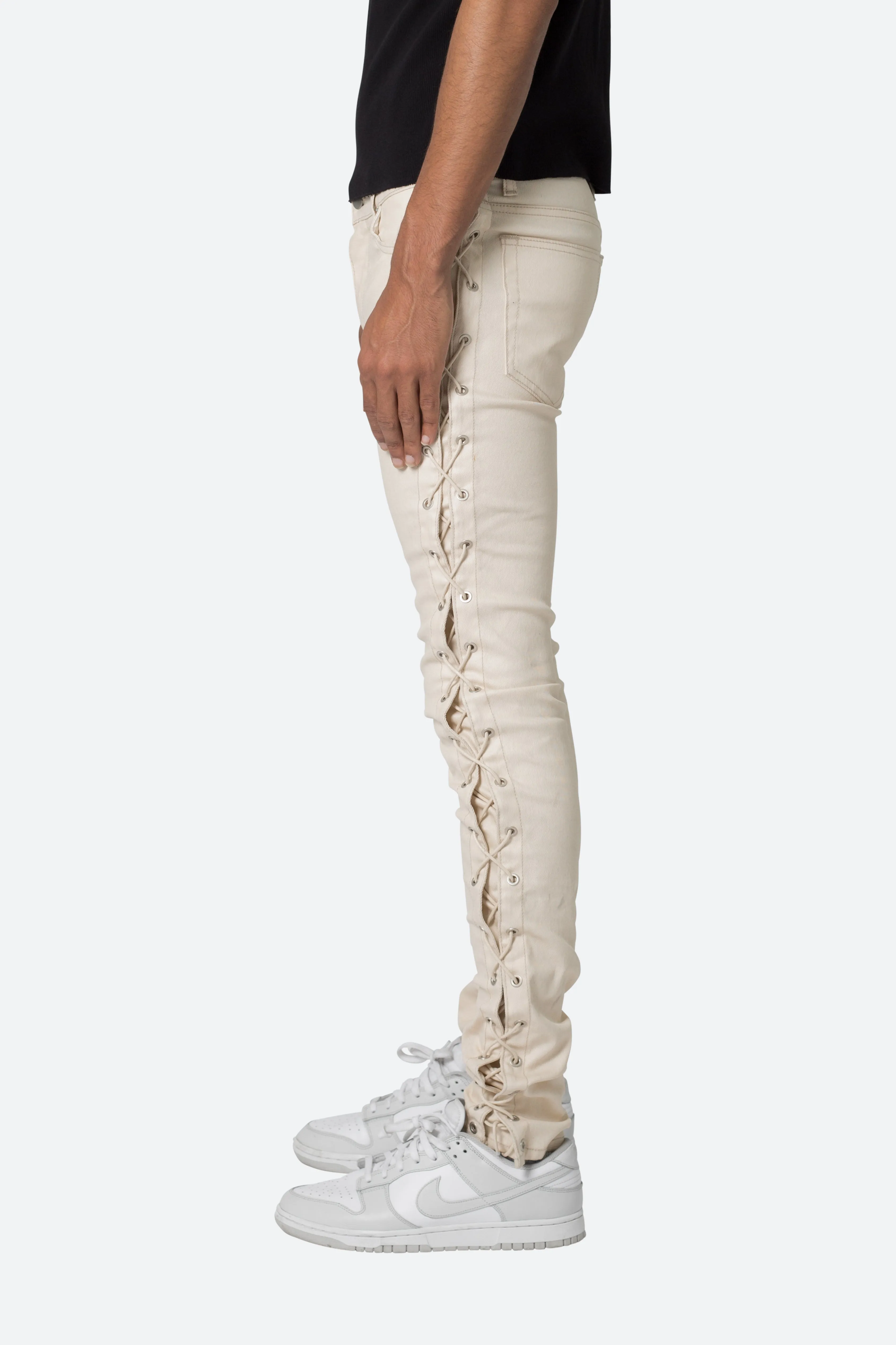 X566 Skinny Leather Lace-Up Pants - Cream sold by MNML product image thumbnail 4