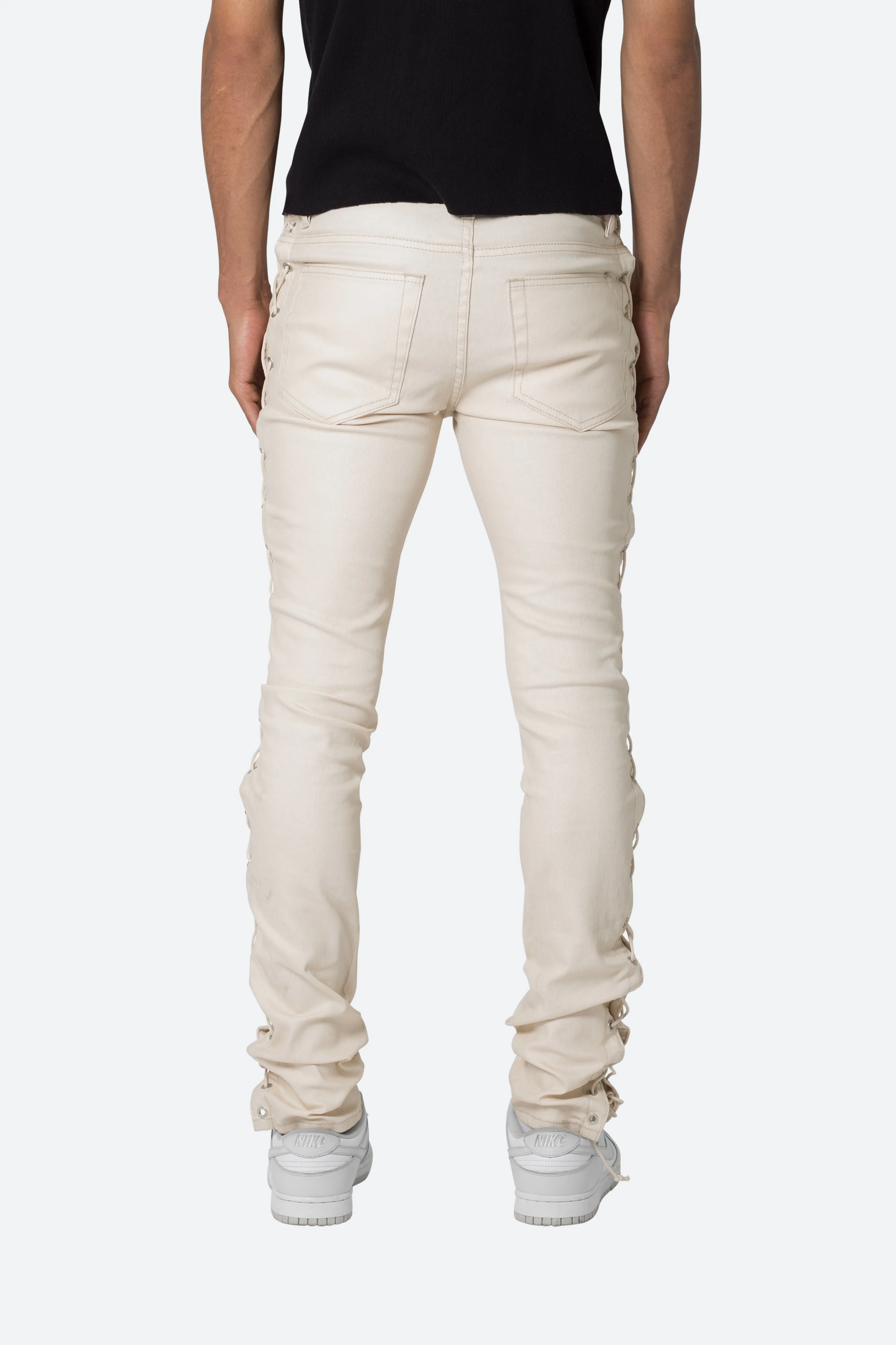 X566 Skinny Leather Lace-Up Pants - Cream sold by MNML product image thumbnail 5