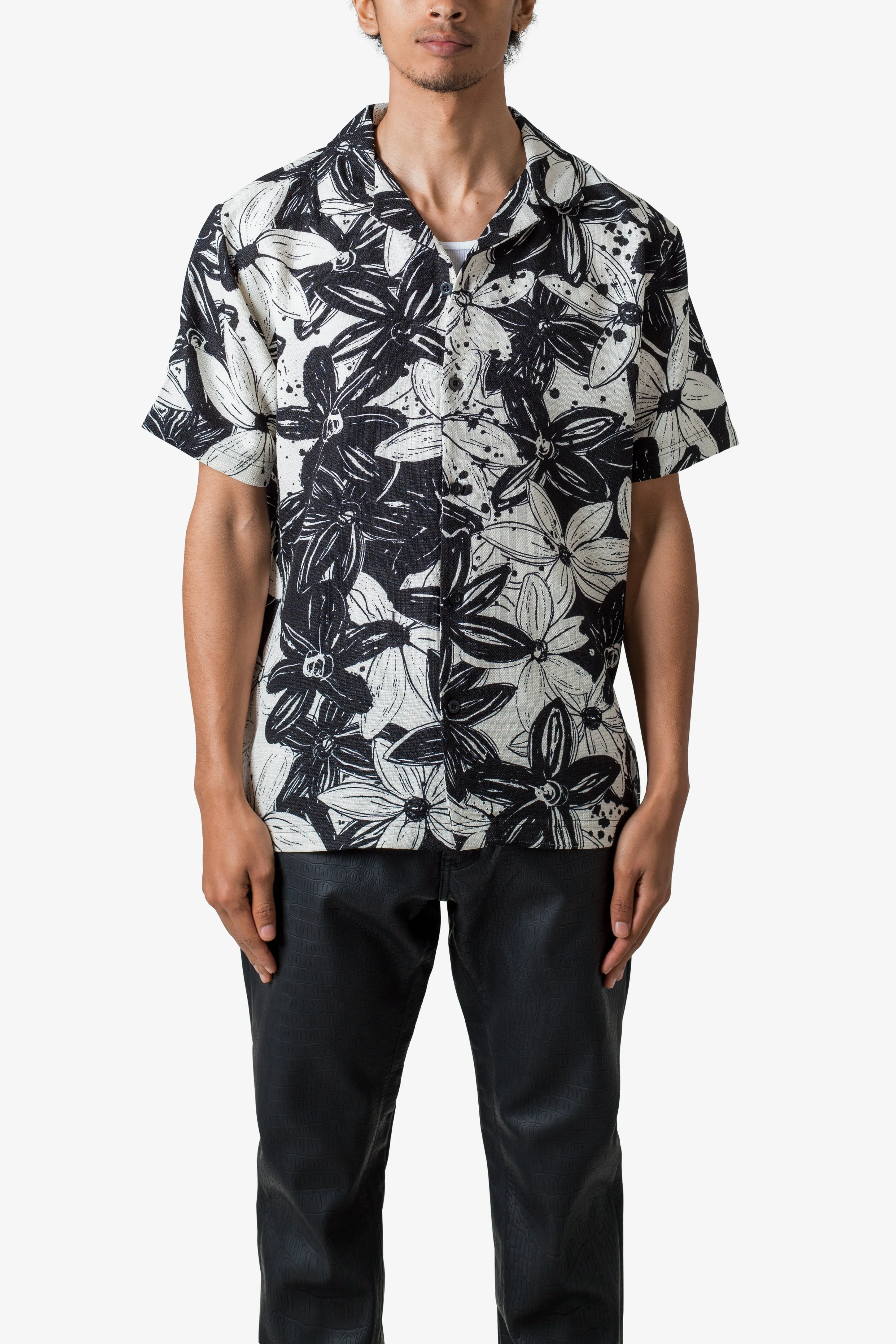 Linen Blend S/S Shirt - Black Floral sold by MNML