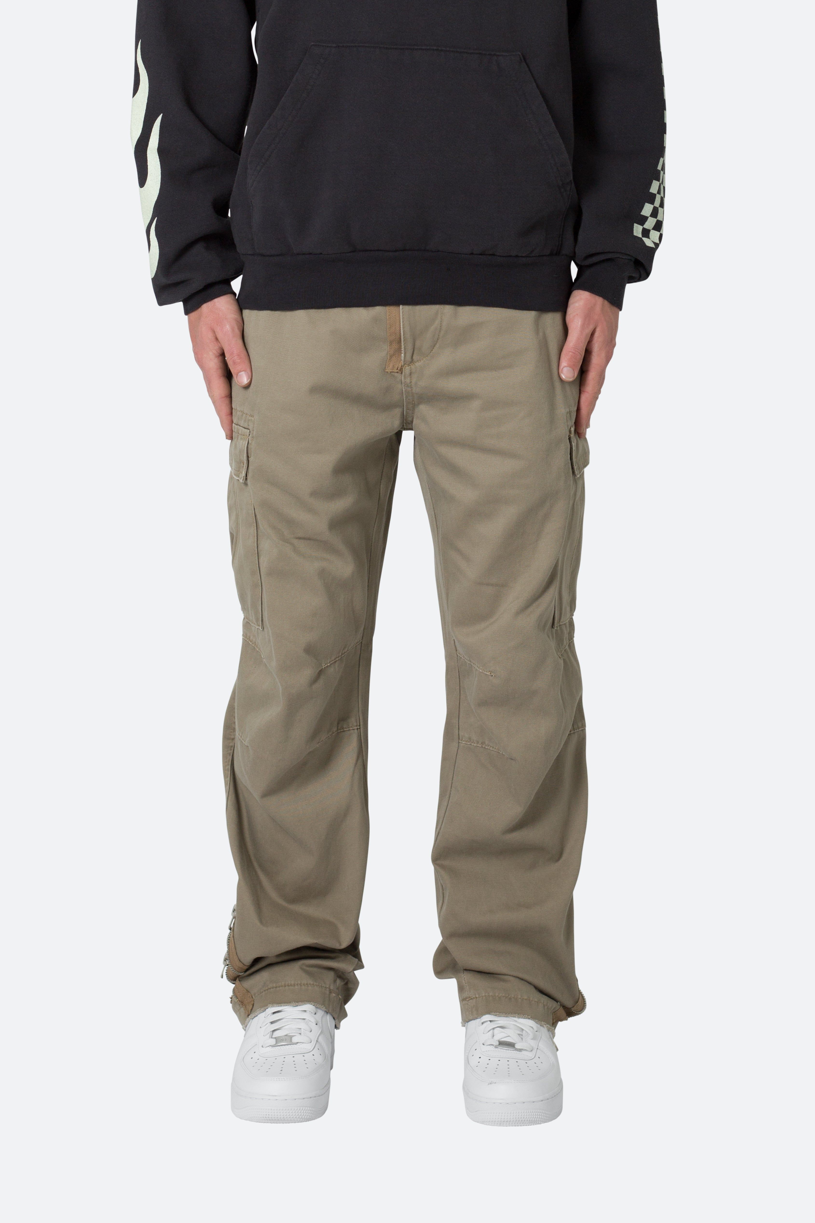 Zipper Denim Cargo Pants - Khaki sold by MNML