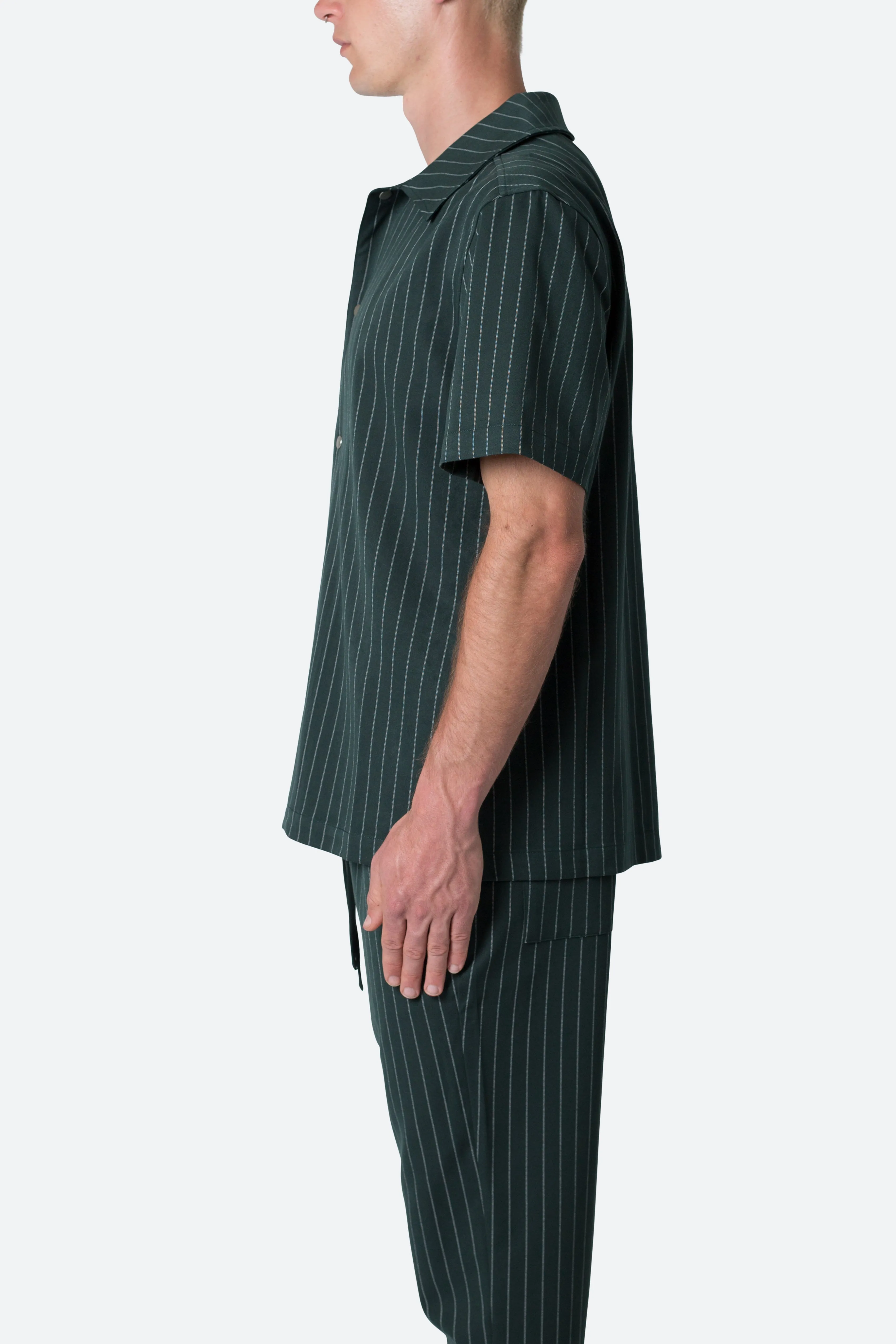 Pinstripe Short Sleeve Shirt - Green sold by MNML product image thumbnail 4