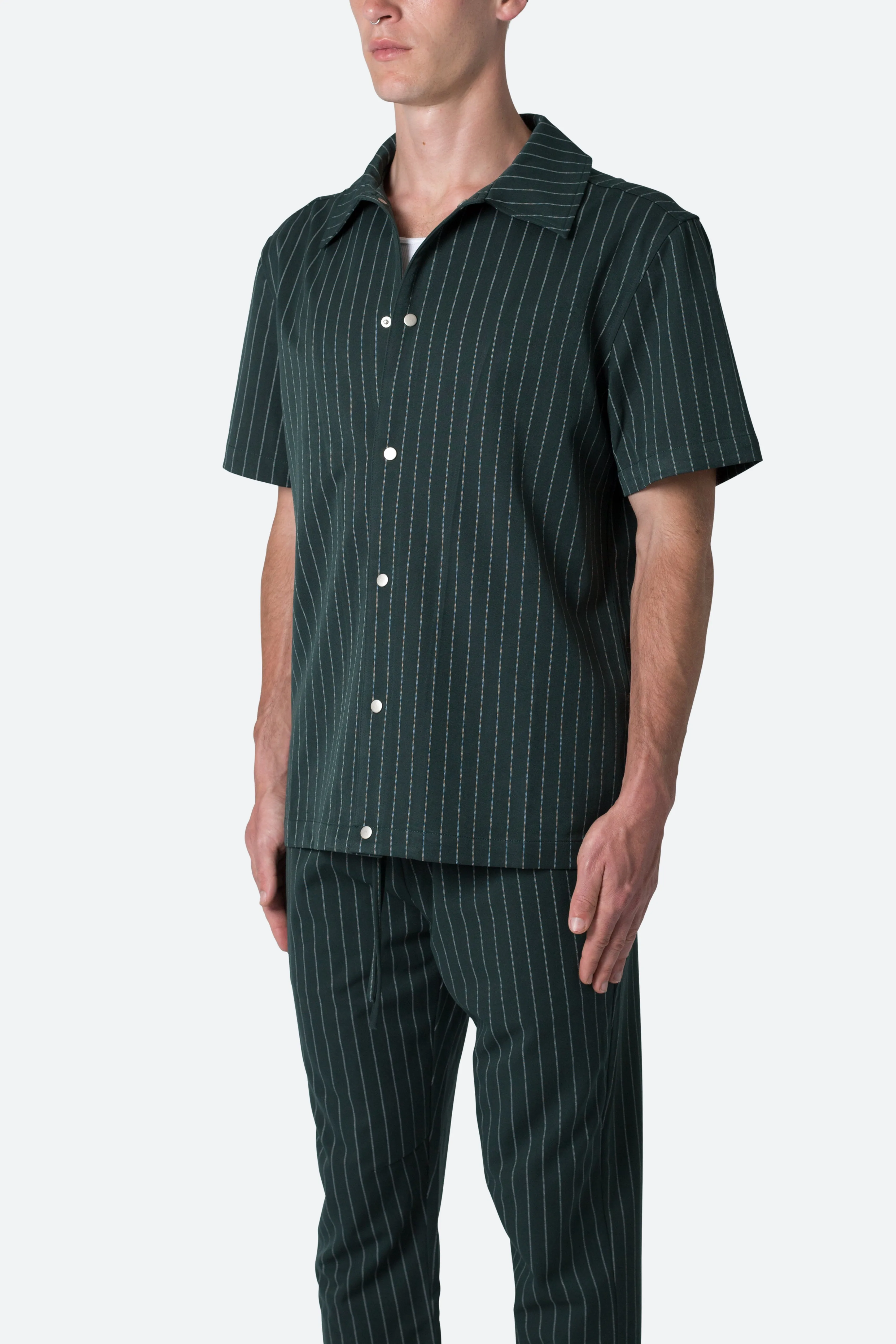 Pinstripe Short Sleeve Shirt - Green sold by MNML product image thumbnail 3